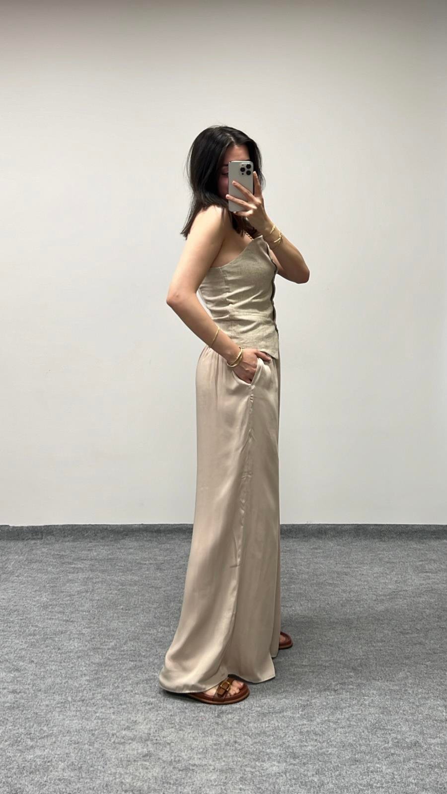 Marka Beli Elastik Geniş Paça Pantolon