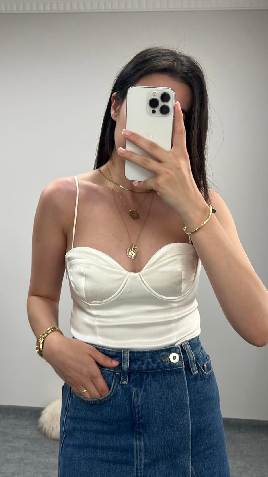 Marka Beyaz Çift Katlı Bodysuit