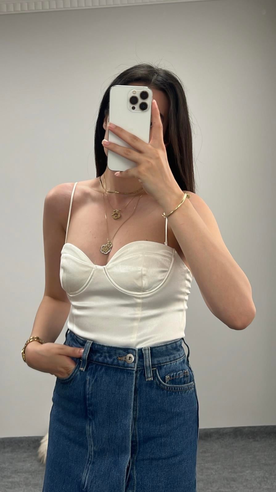 Marka Beyaz Çift Katlı Bodysuit