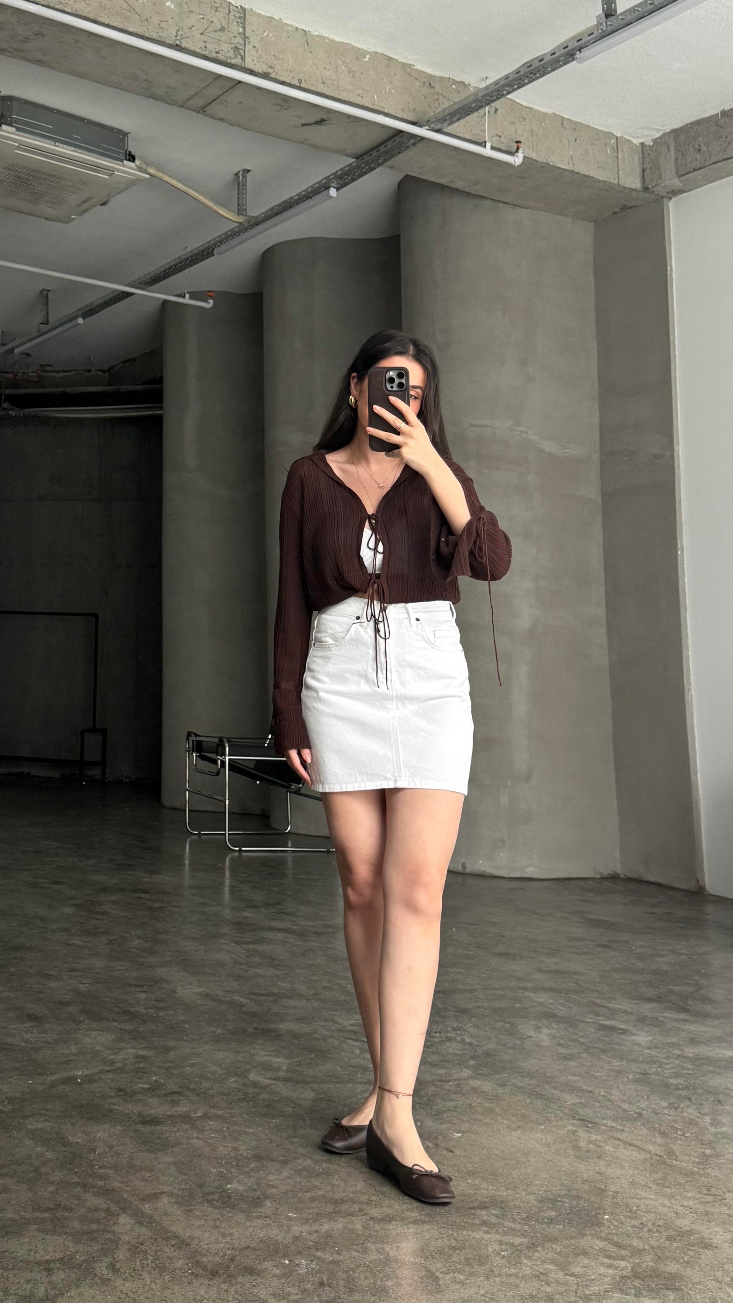 Marka Beyaz Mini Denim Etek