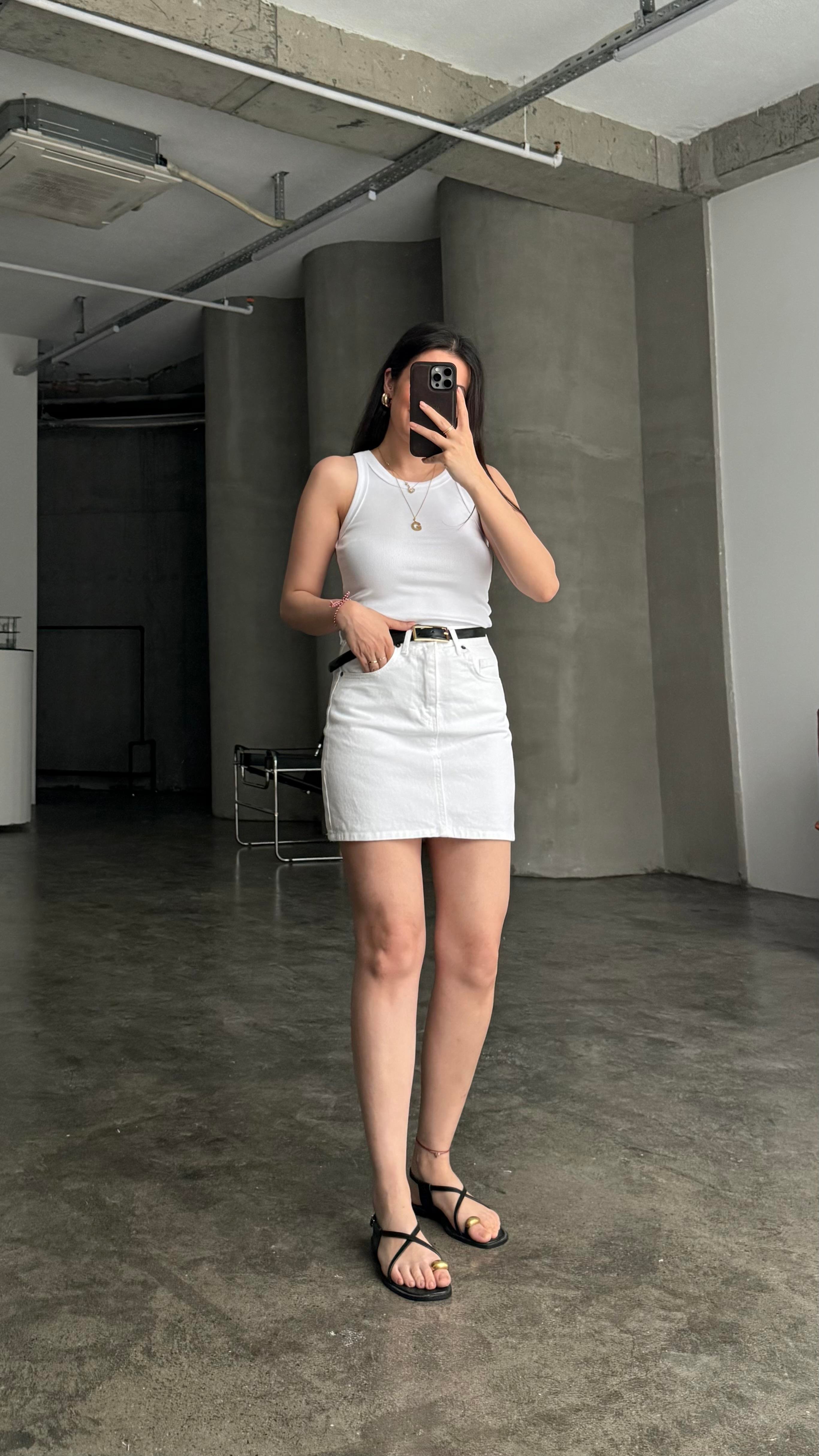 Marka Beyaz Mini Denim Etek