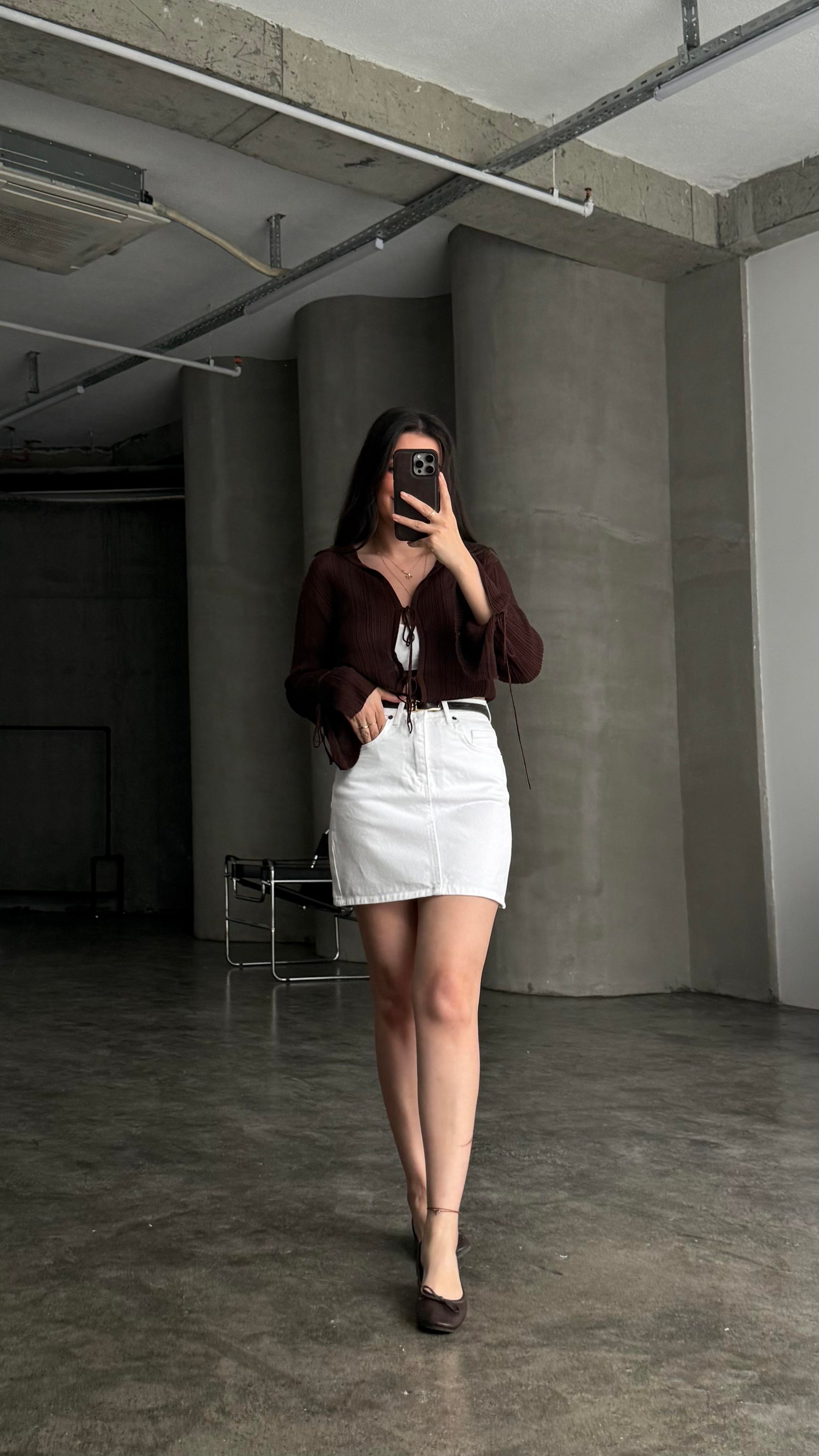 Marka Beyaz Mini Denim Etek