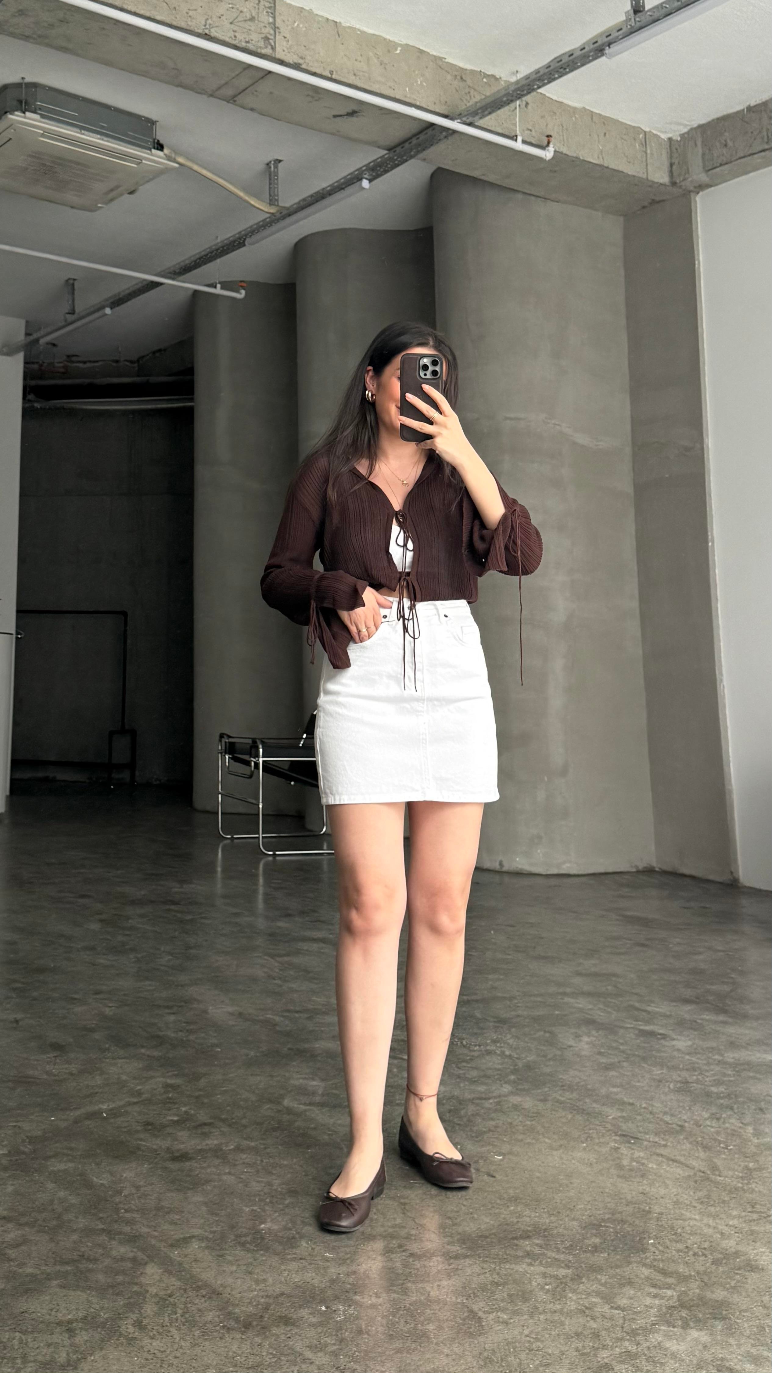 Marka Beyaz Mini Denim Etek