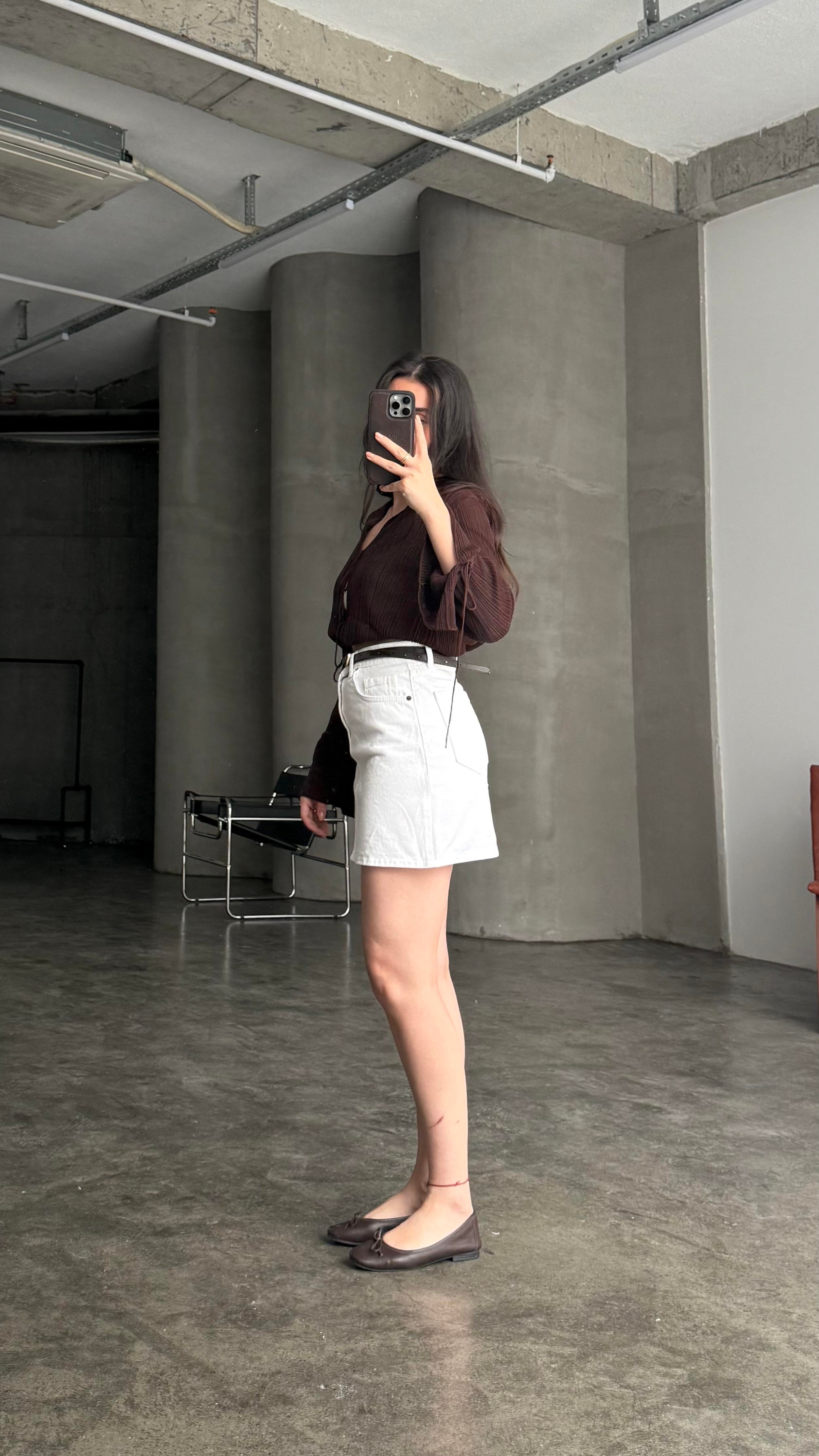 Marka Beyaz Mini Denim Etek