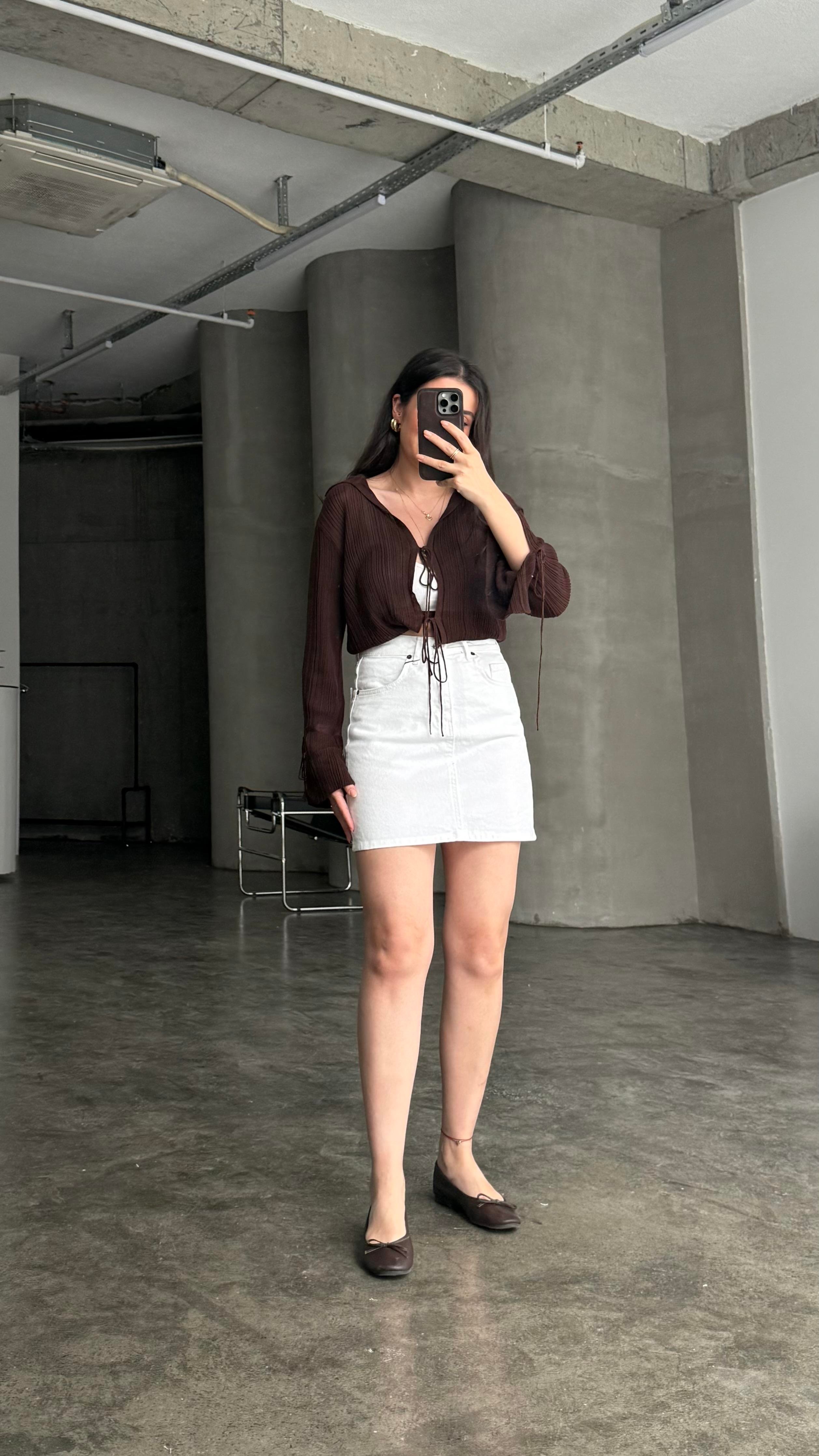 Marka Beyaz Mini Denim Etek