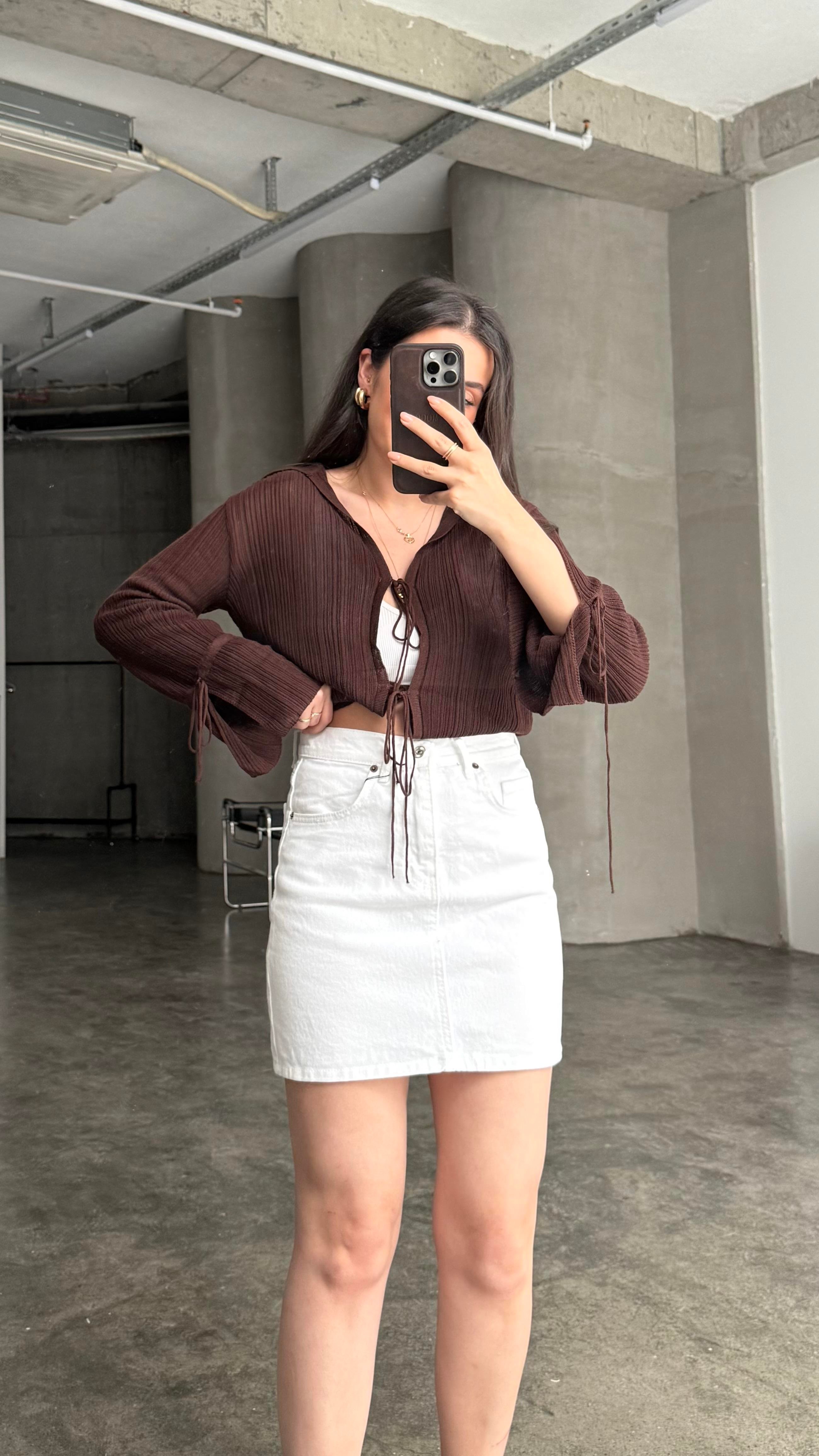 Marka Beyaz Mini Denim Etek