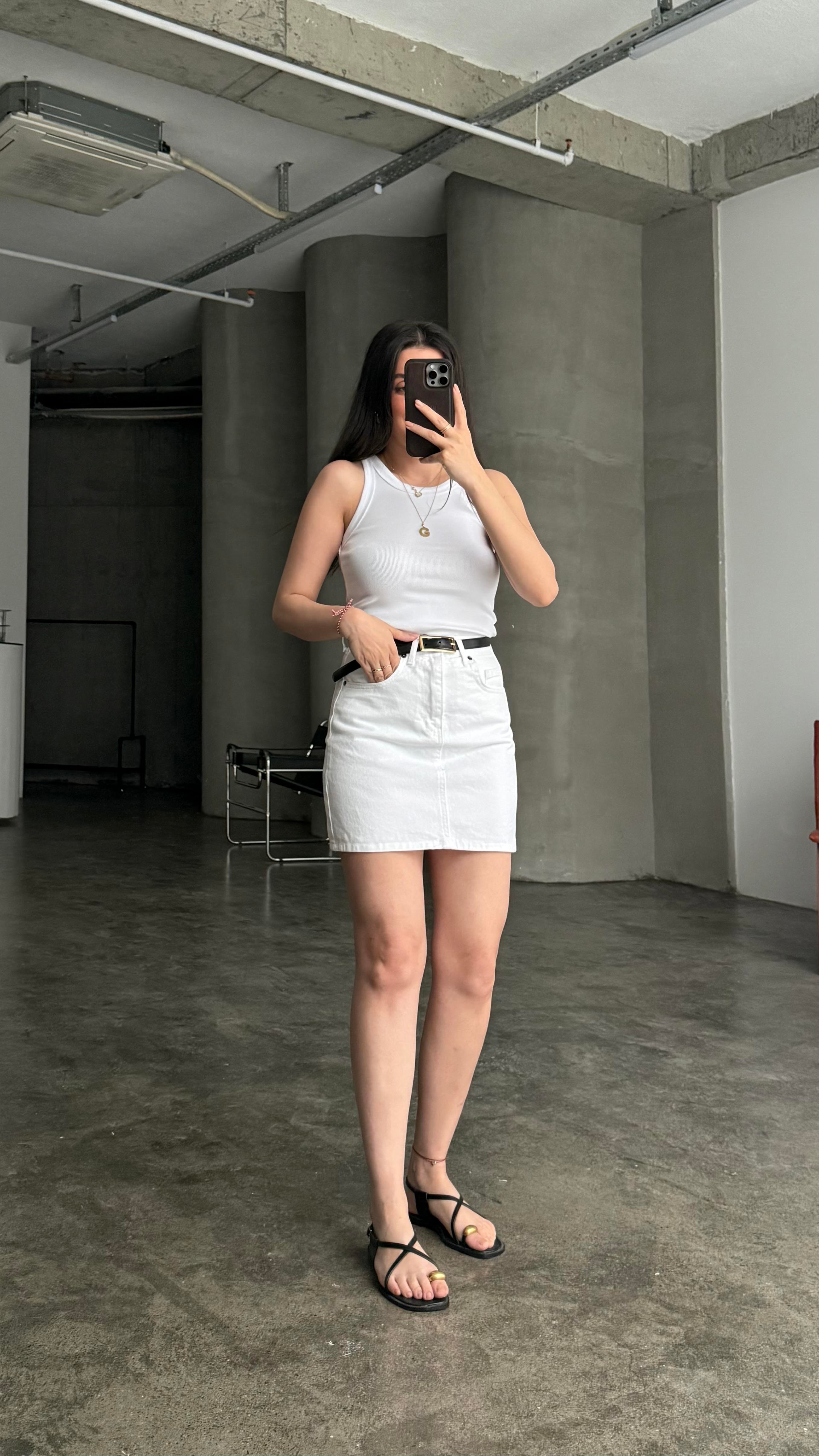 Marka Beyaz Mini Denim Etek