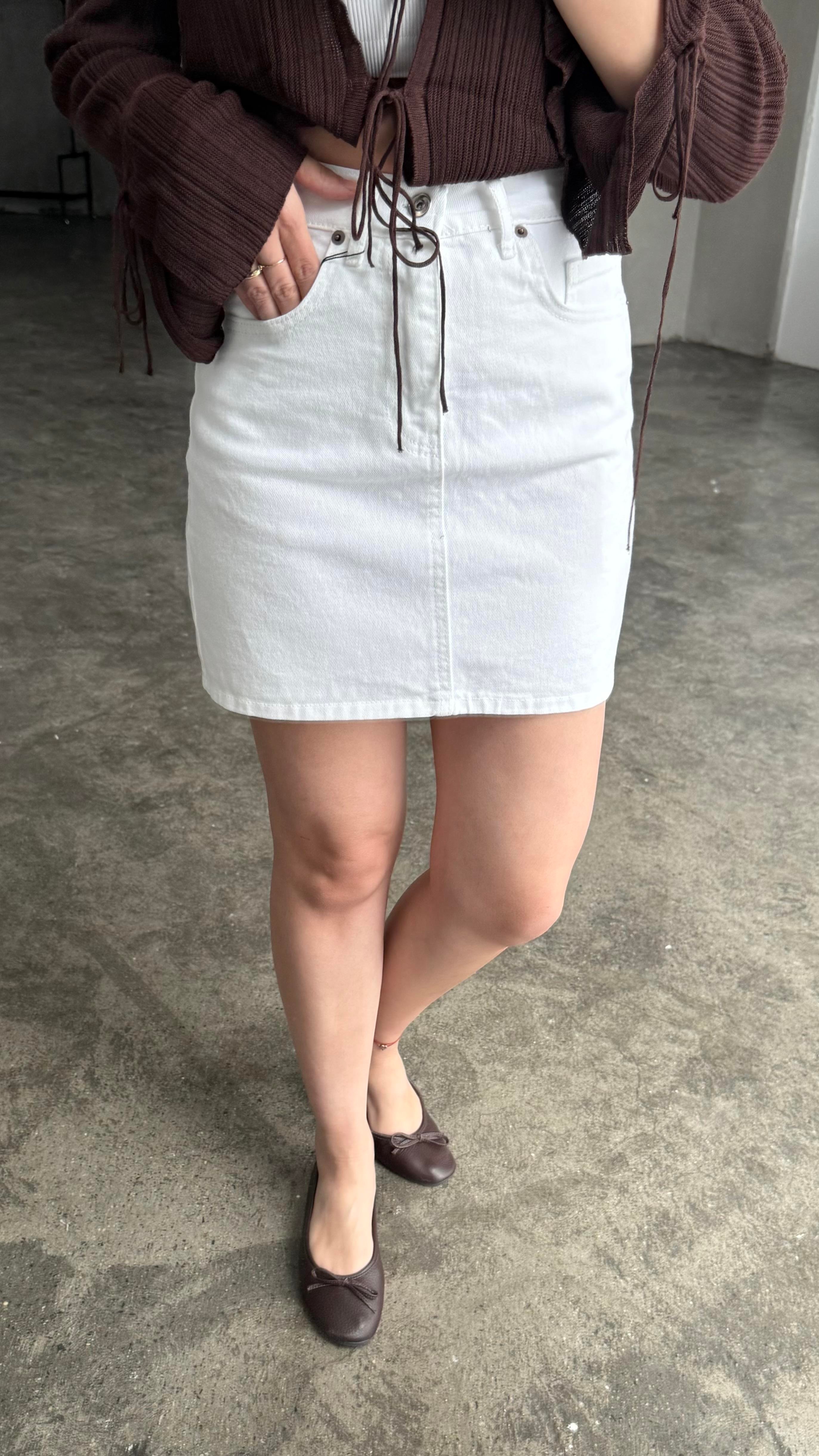 Marka Beyaz Mini Denim Etek