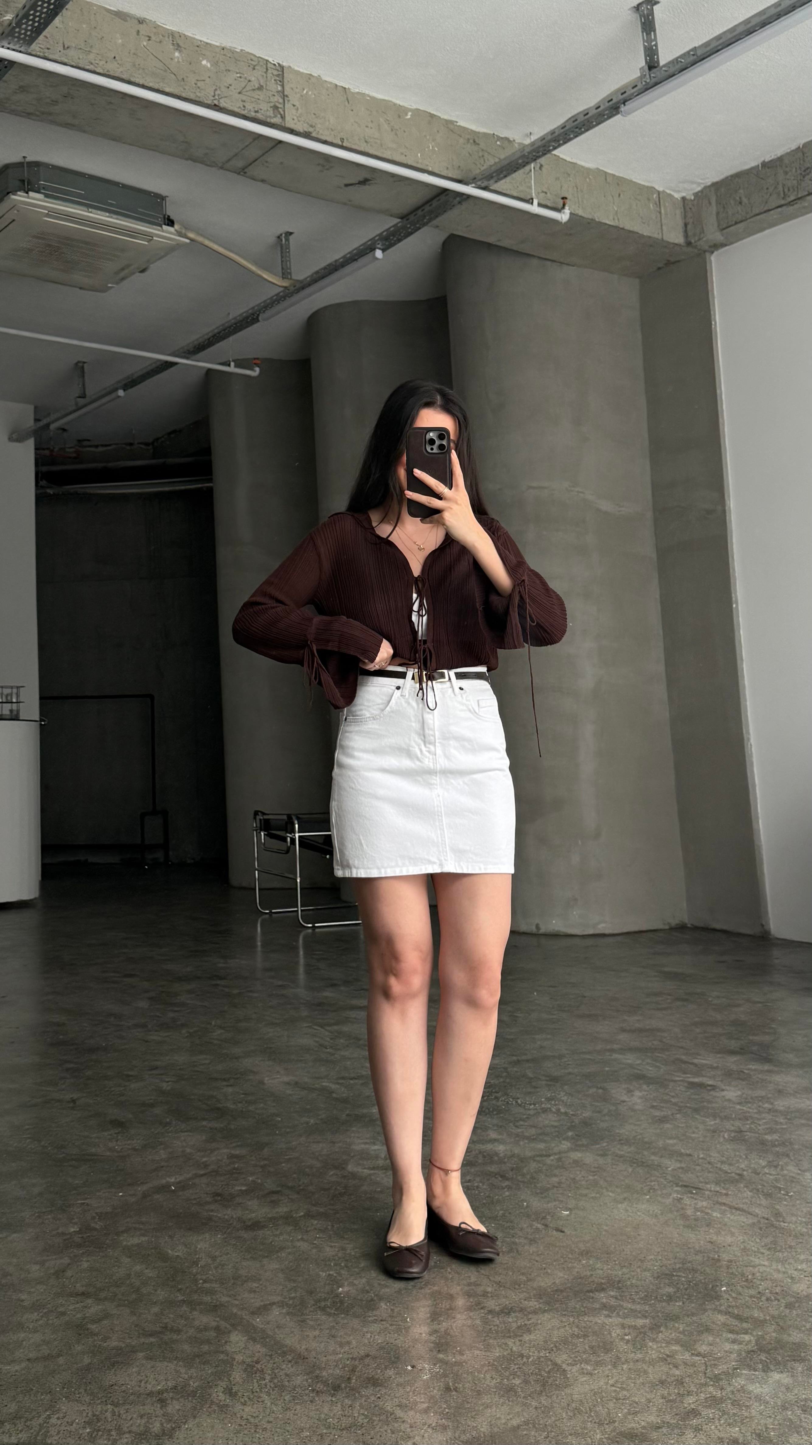 Marka Beyaz Mini Denim Etek