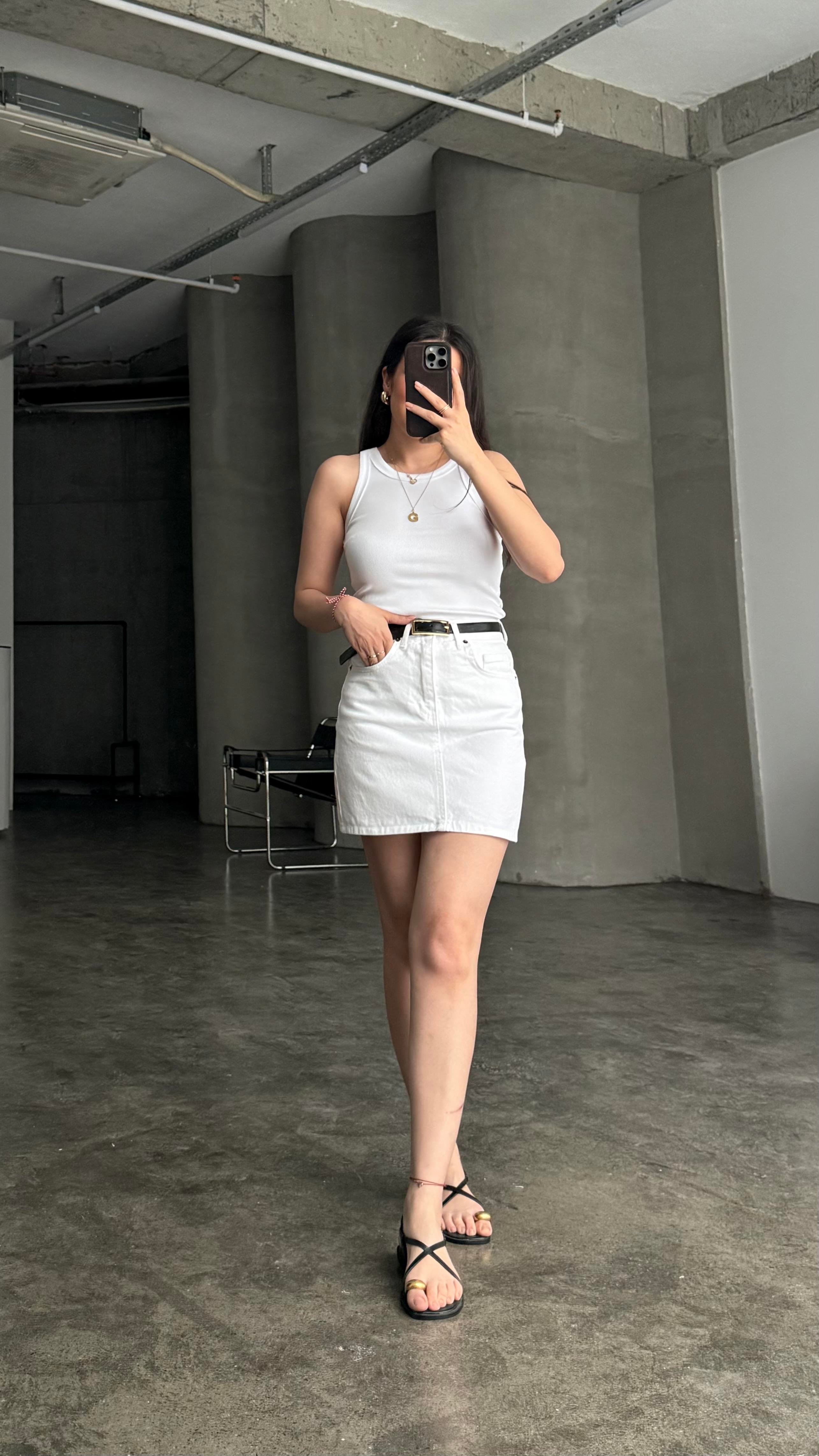 Marka Beyaz Mini Denim Etek