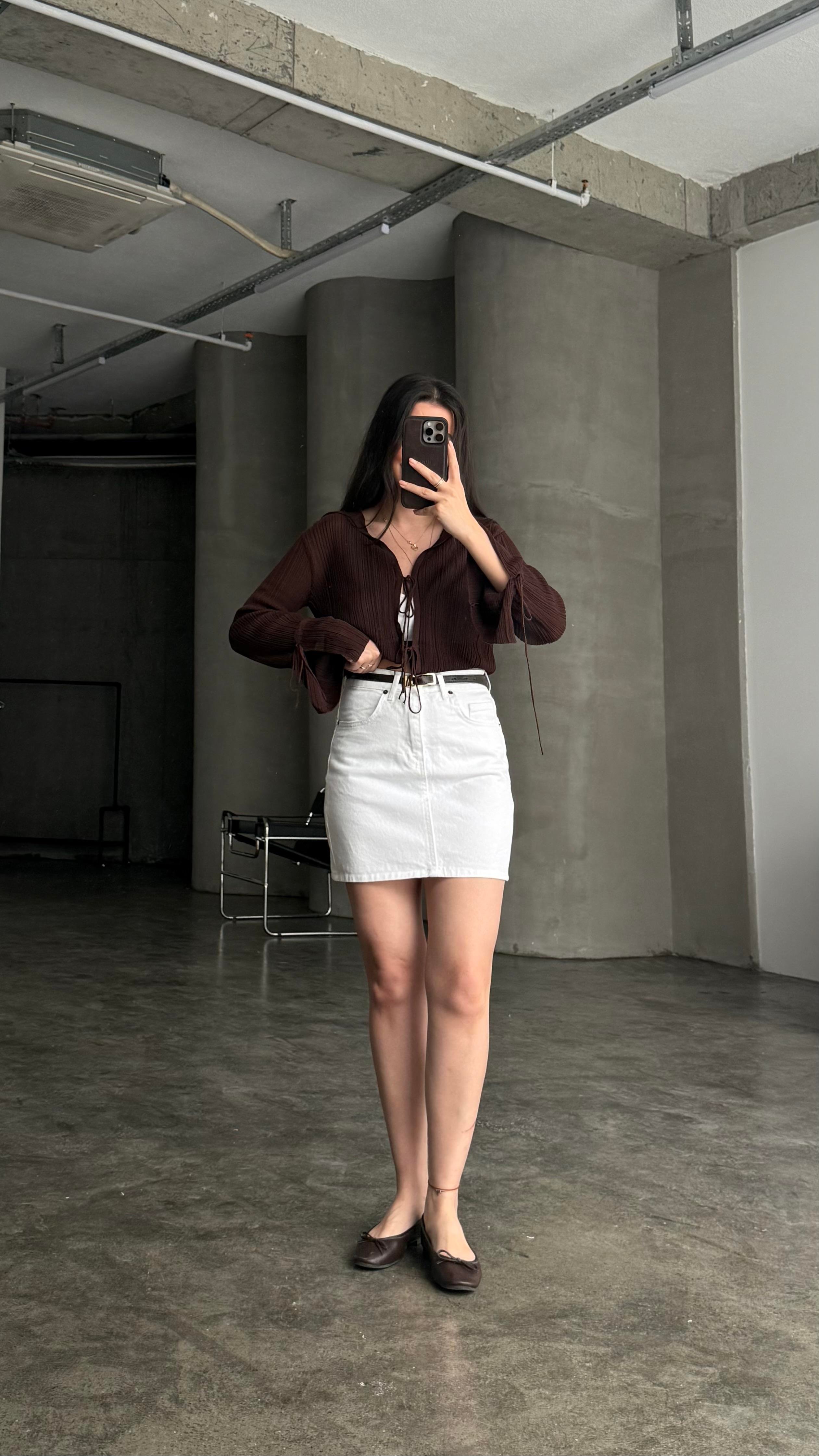 Marka Beyaz Mini Denim Etek