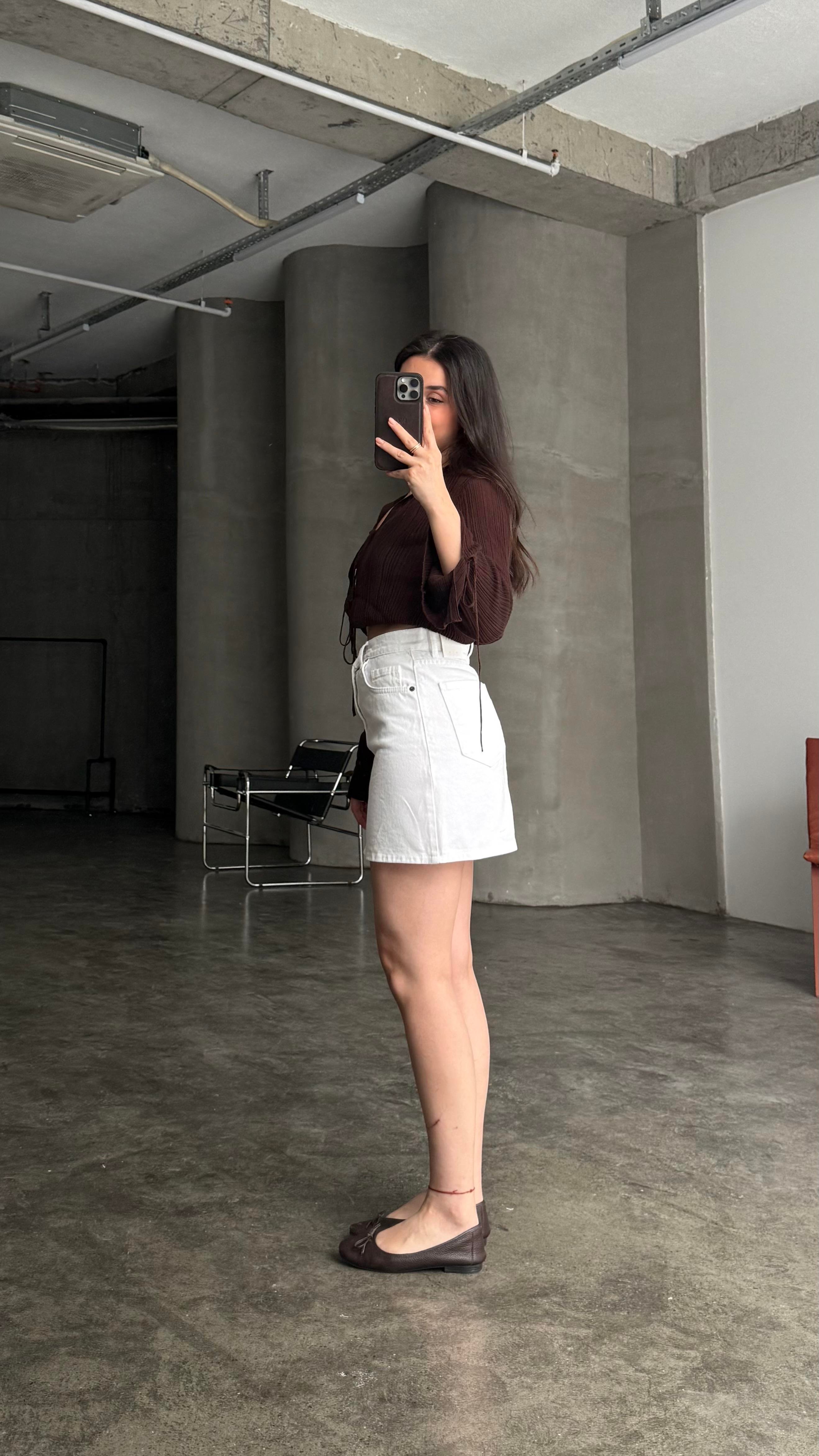 Marka Beyaz Mini Denim Etek