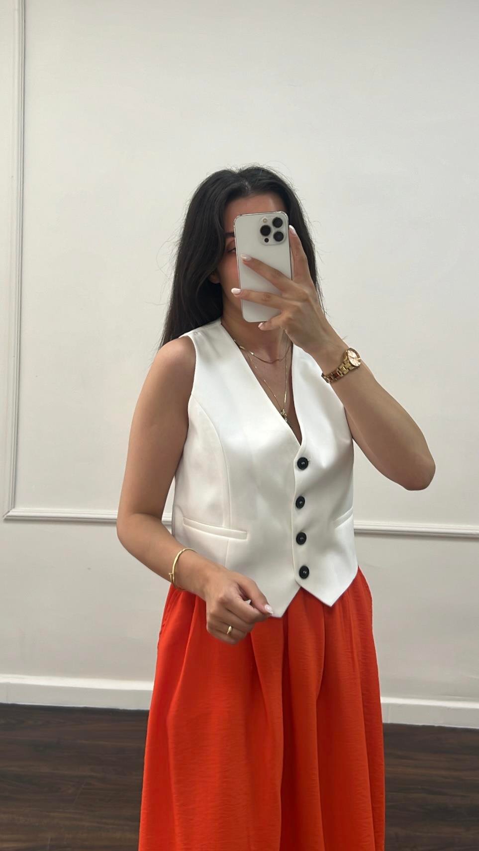Marka Beyaz Oversize Yelek