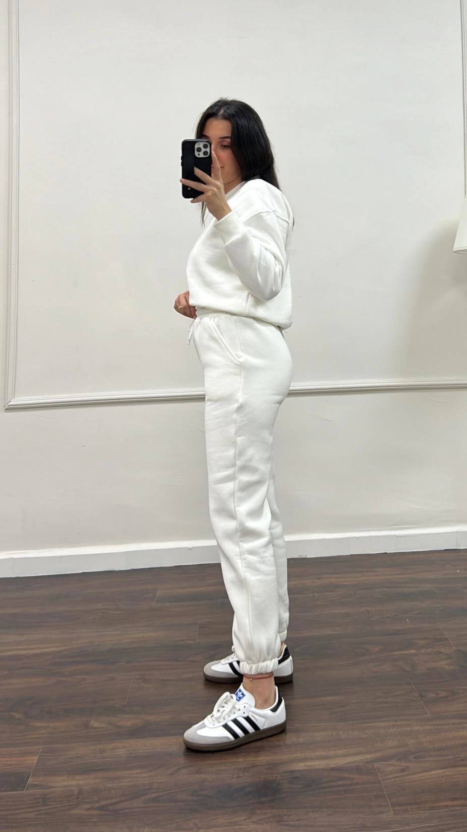 Marka Beyaz Pamuklu Basıc Sweatshirt/Jogger Takım