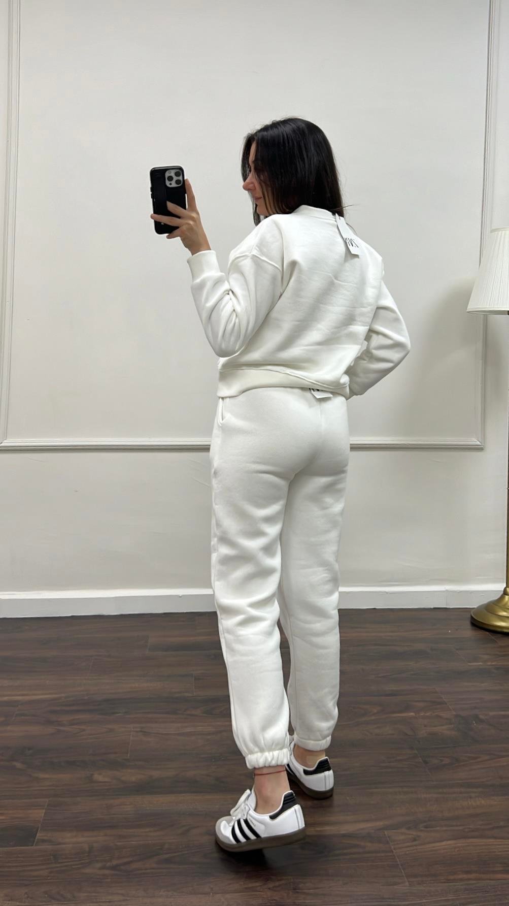 Marka Beyaz Pamuklu Basıc Sweatshirt/Jogger Takım