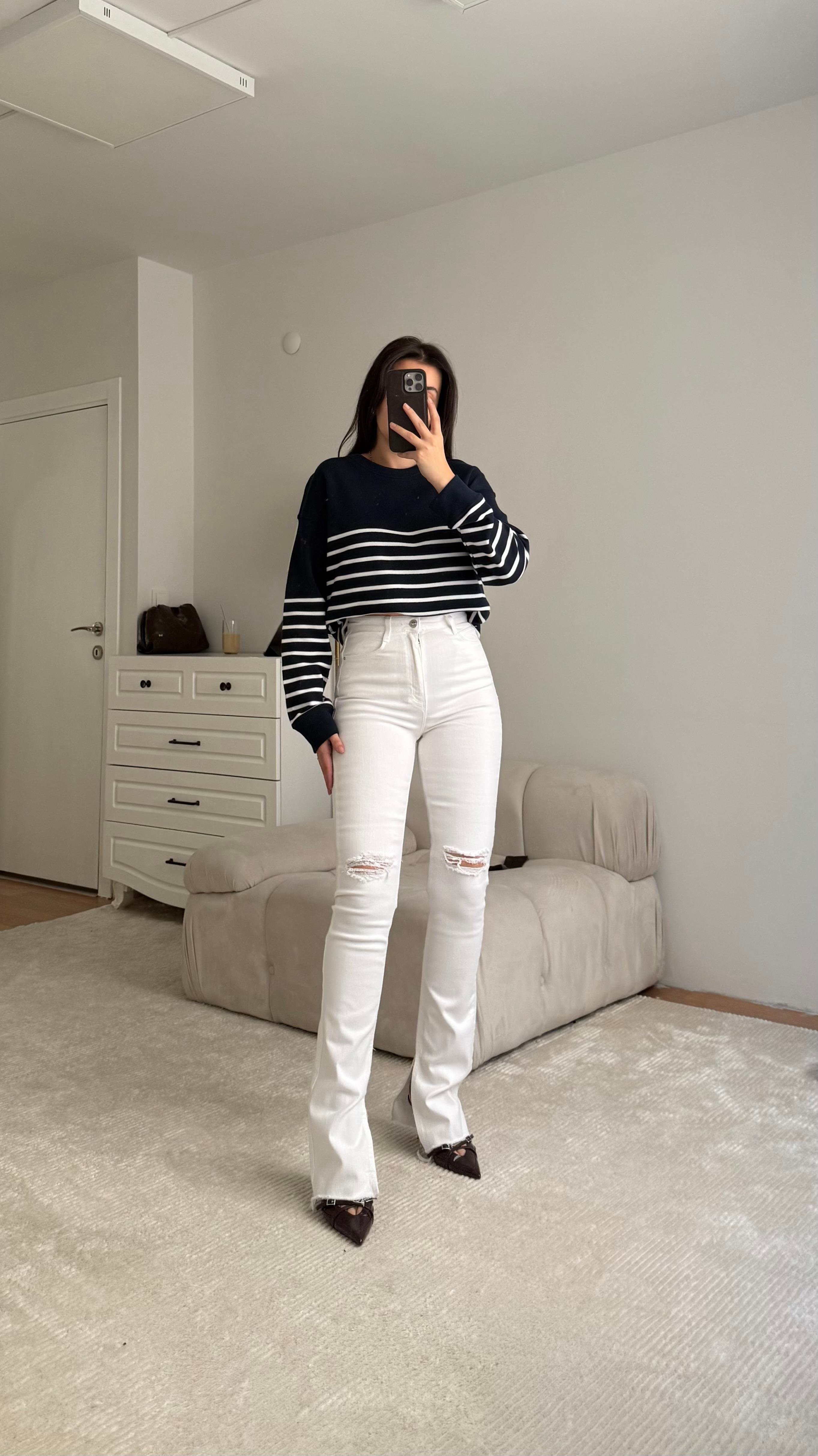 Marka Beyaz Slım Flare Jean