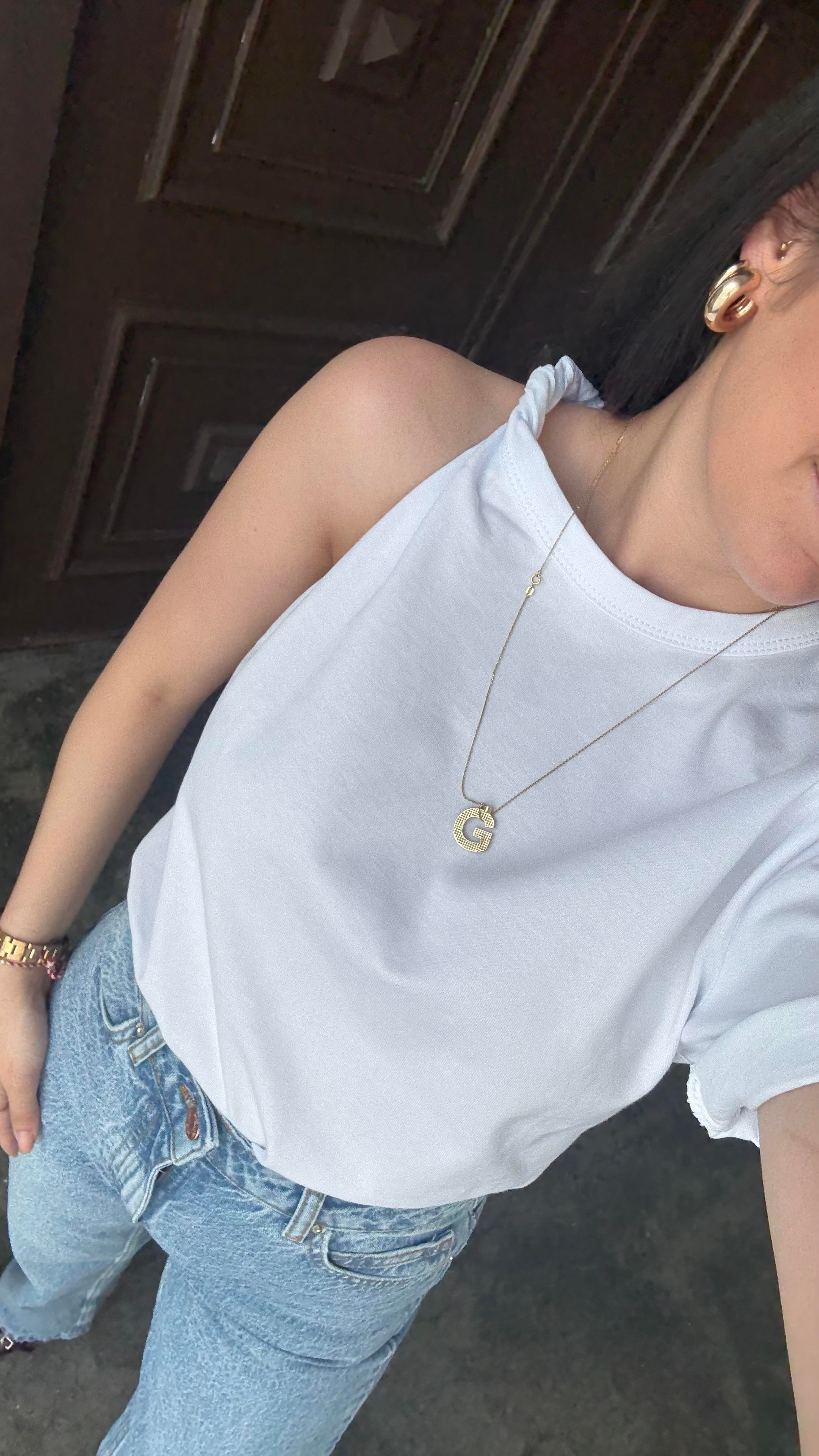 Marka Beyaz Tek Kol Büzgülü Basıc Tişört