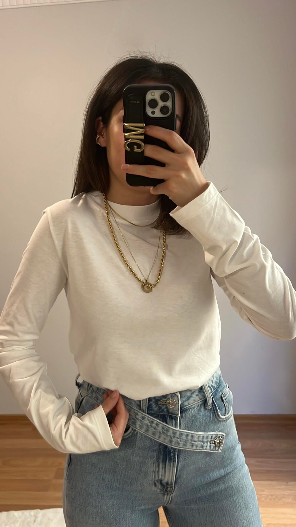 MARKA BEYAZ UZUN KOLLU BASIC TİŞÖRT