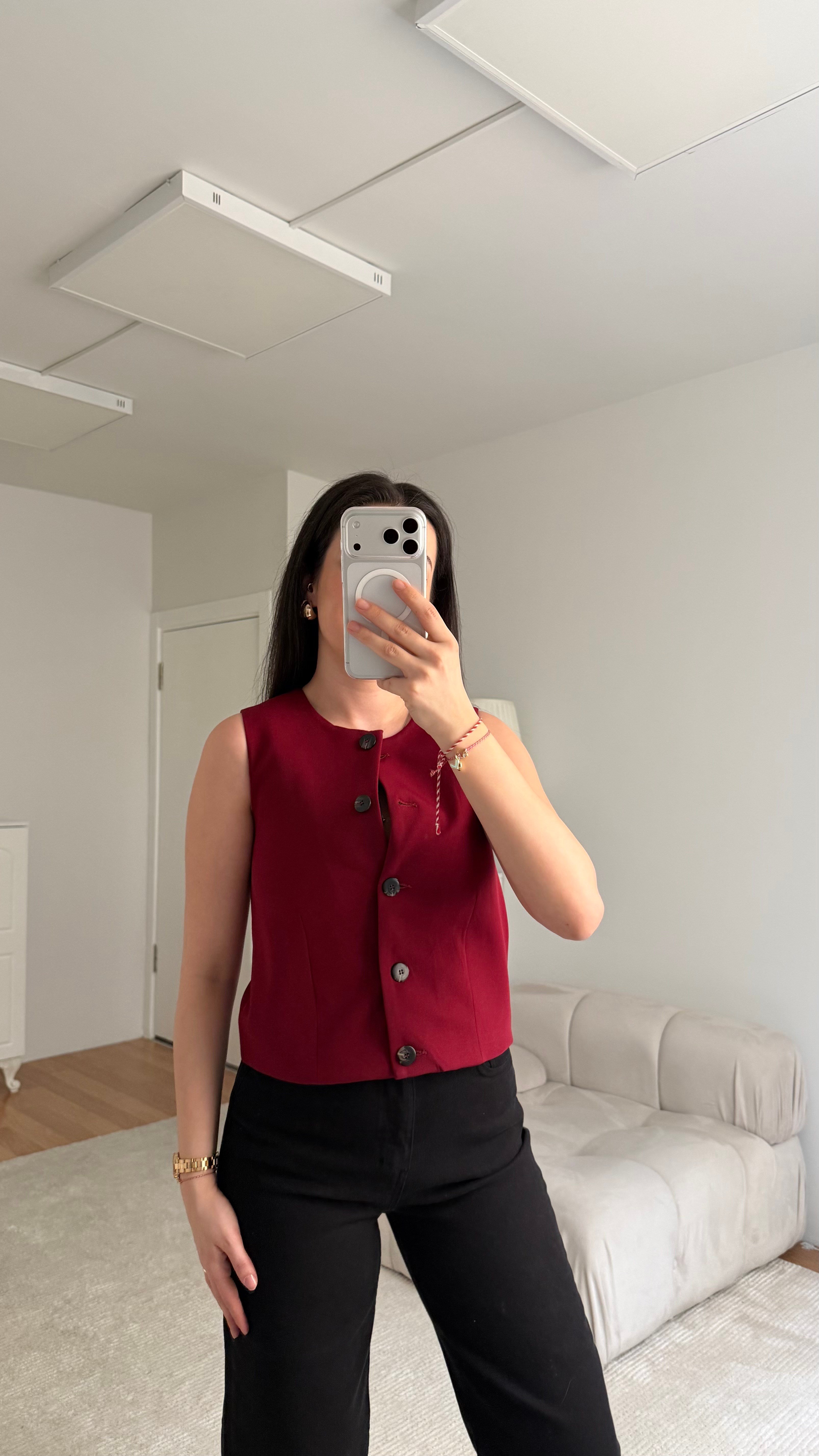 Marka Bordo Premium Keten Yelek