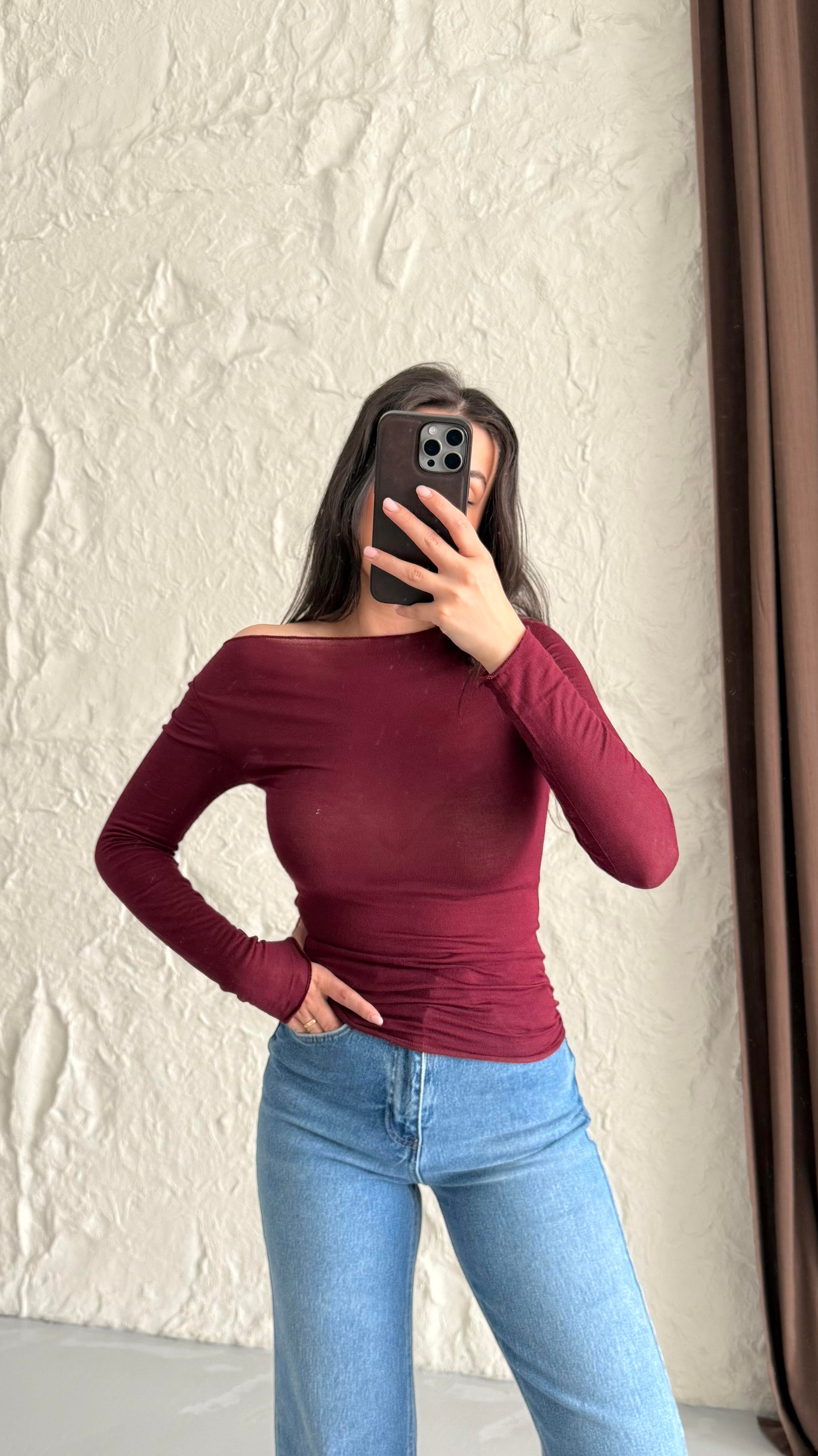 Marka Bordo Trasnparan Bluz