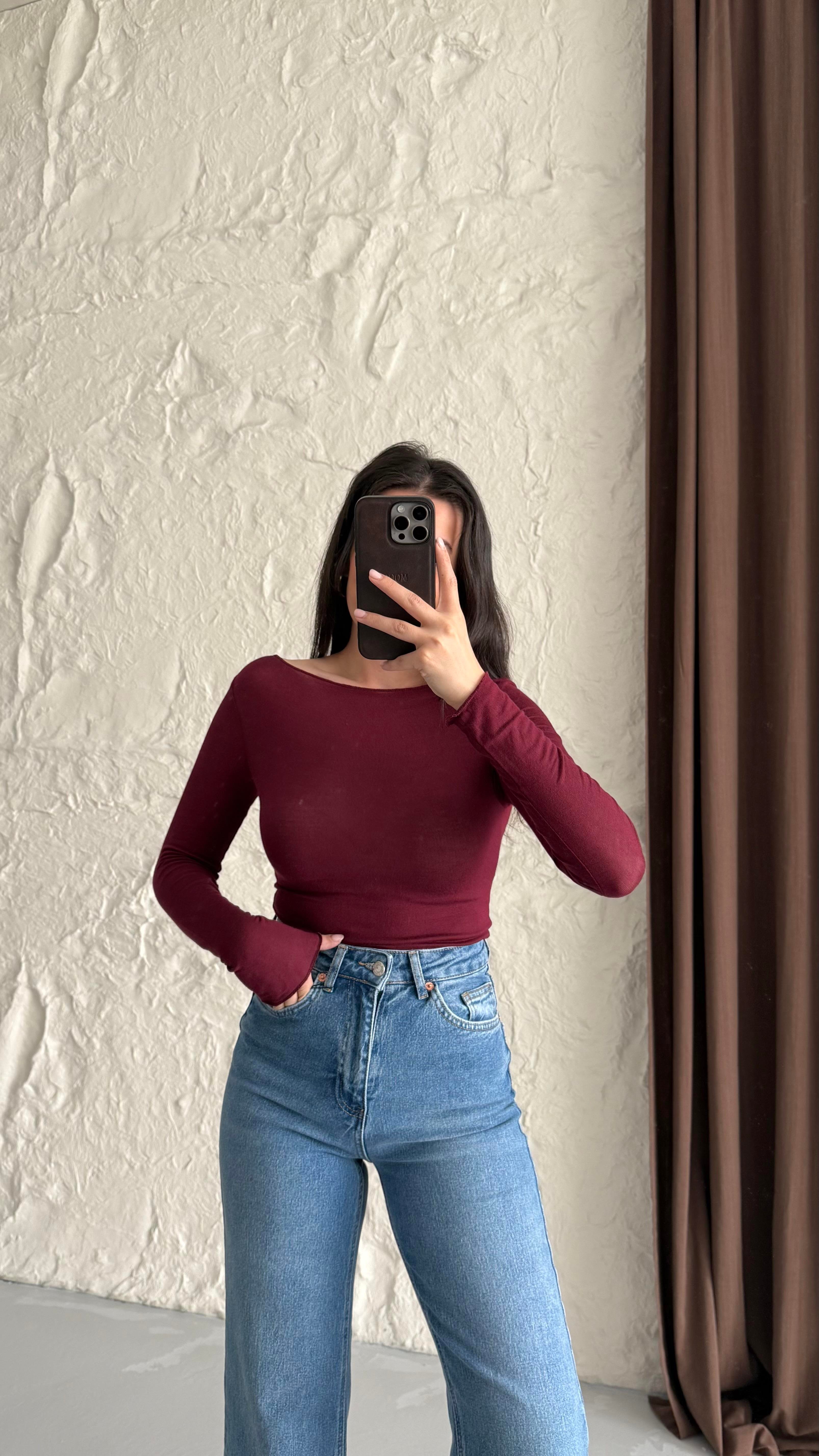 Marka Bordo Trasnparan Bluz