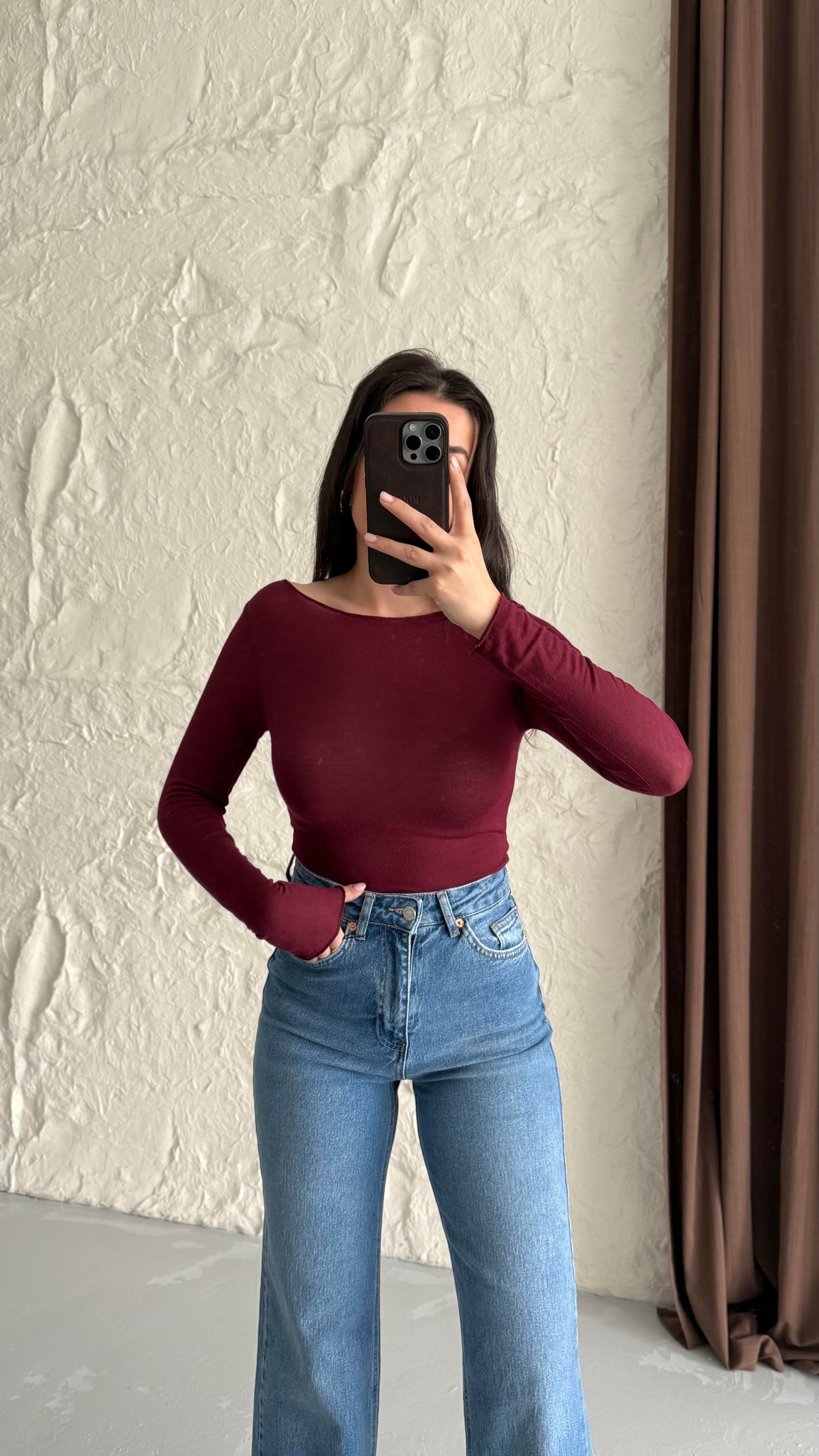 Marka Bordo Trasnparan Bluz