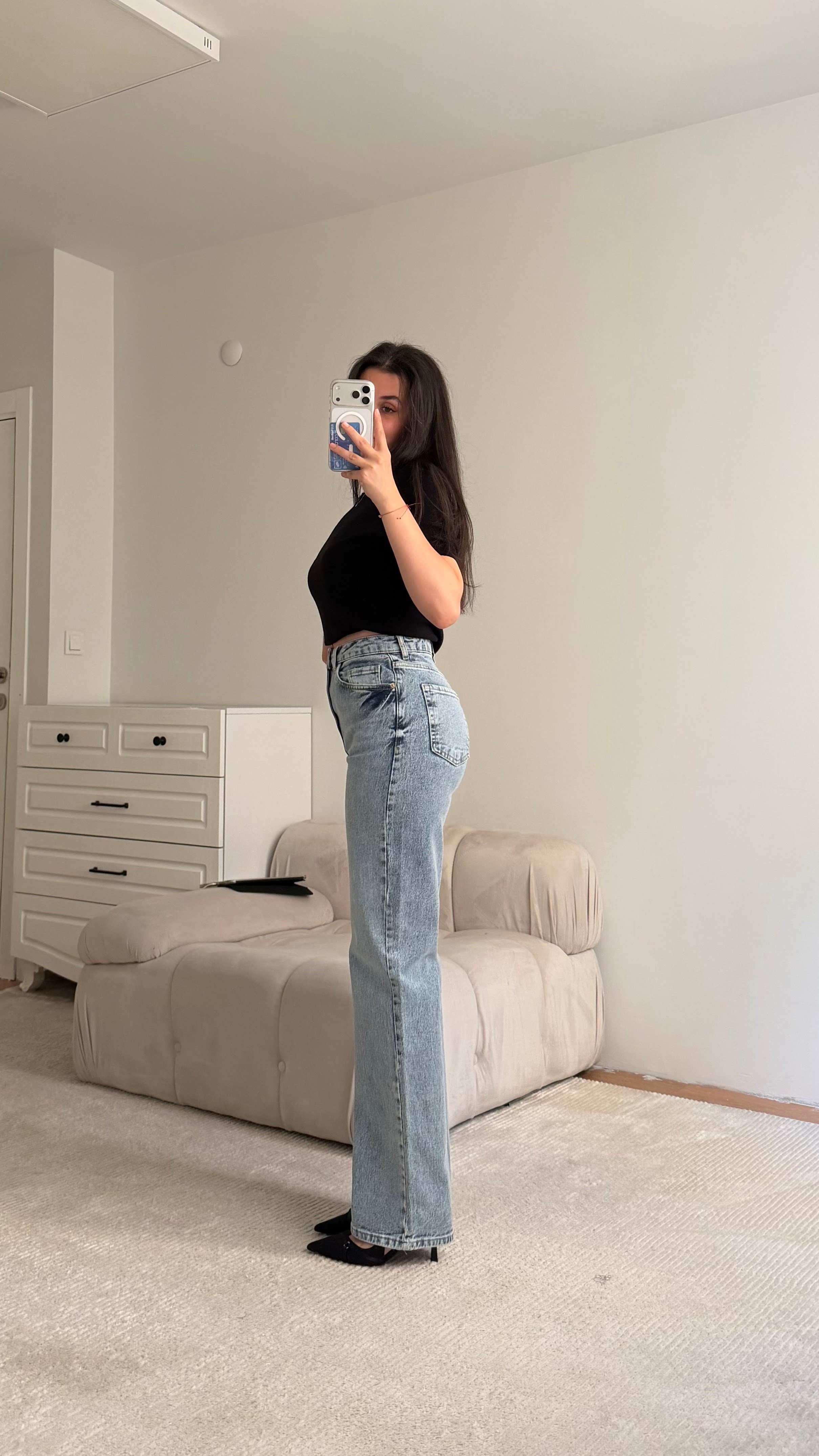 Marka Buz Mavi Yüksek Bel Düz Kesim Jean