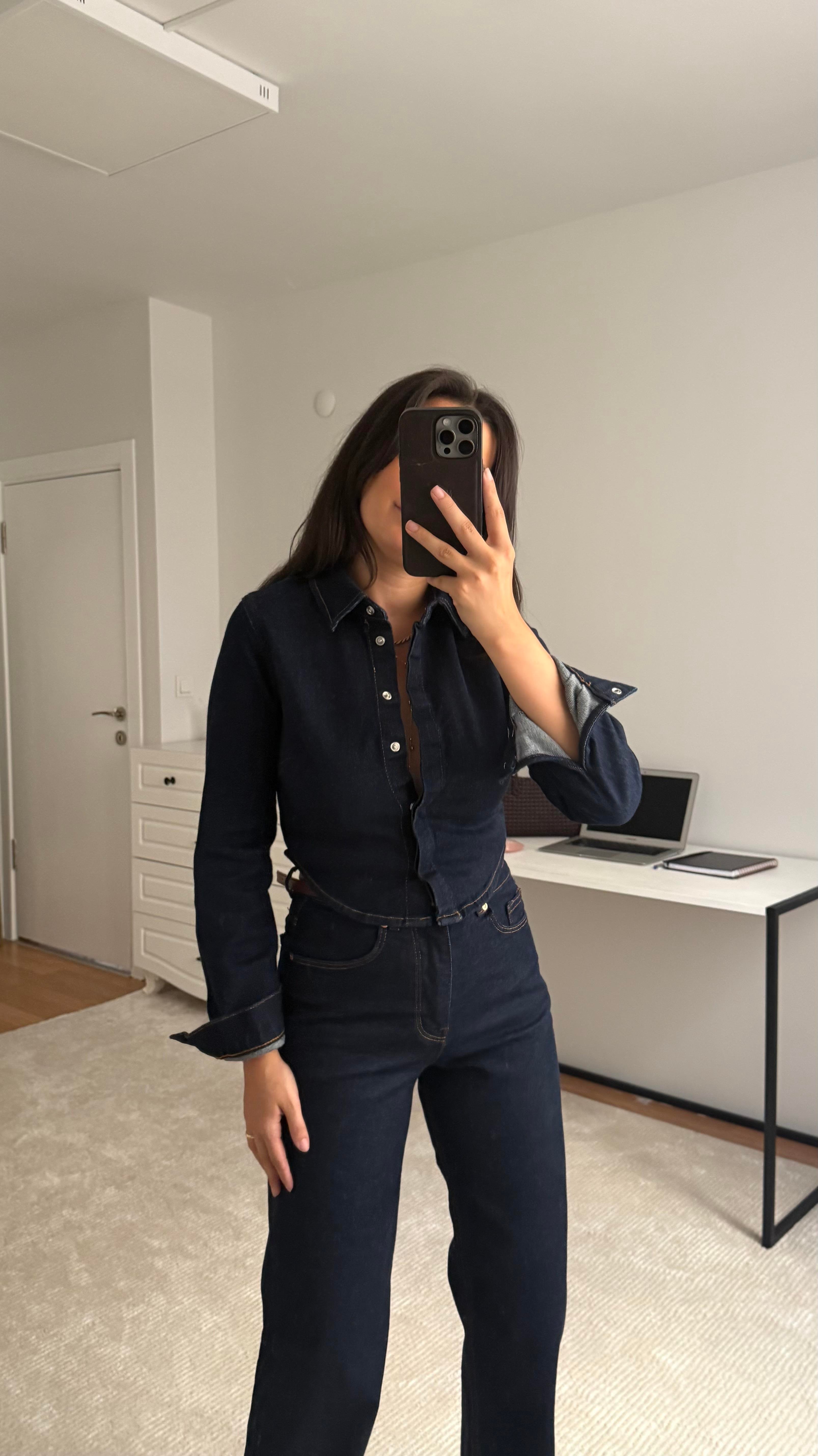 Marka Çıtçıtlı Uzun Kol Denim Gömlek