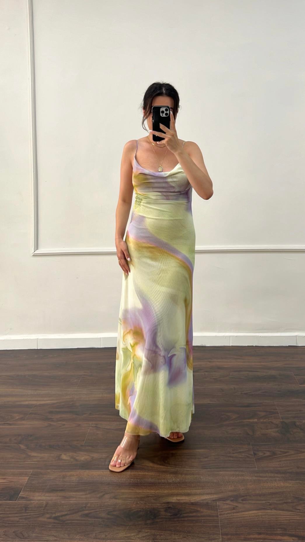 Marka Drapeli Uzun Tül Elbise