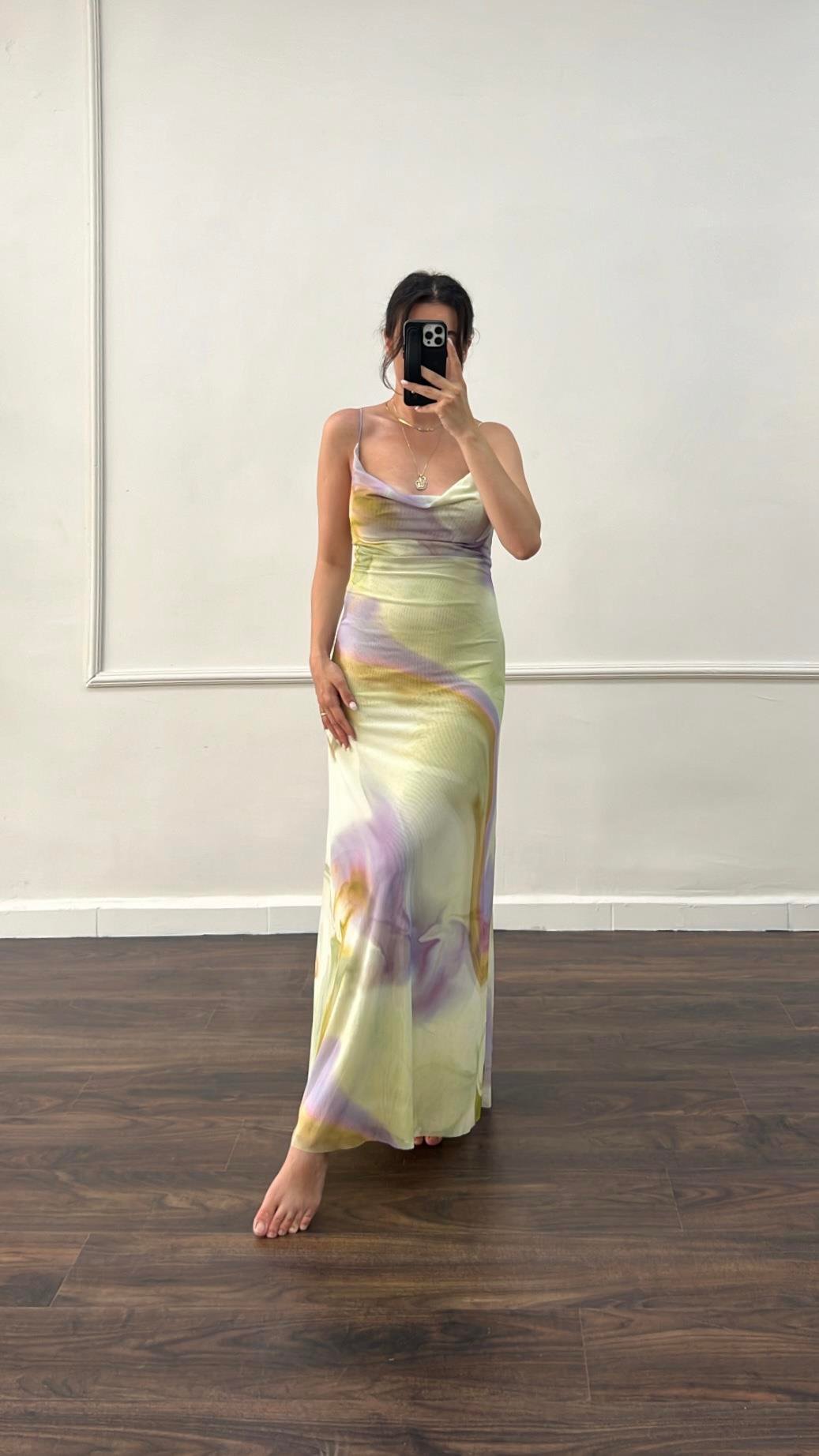 Marka Drapeli Uzun Tül Elbise