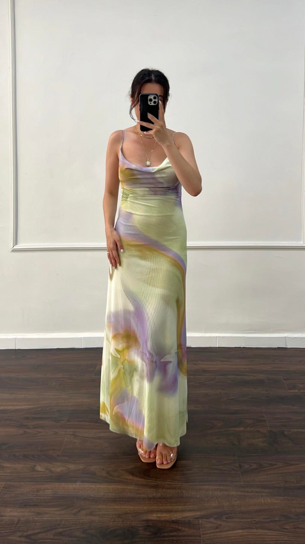 Marka Drapeli Uzun Tül Elbise