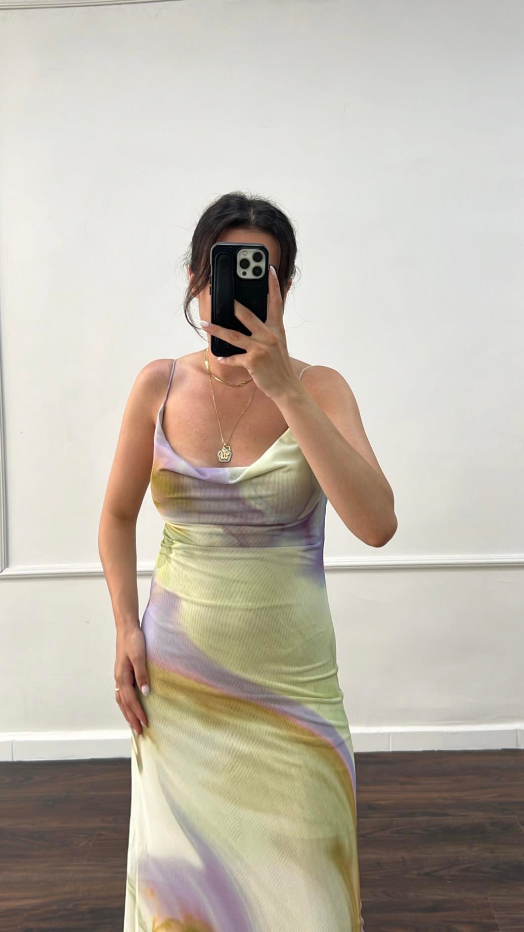 Marka Drapeli Uzun Tül Elbise