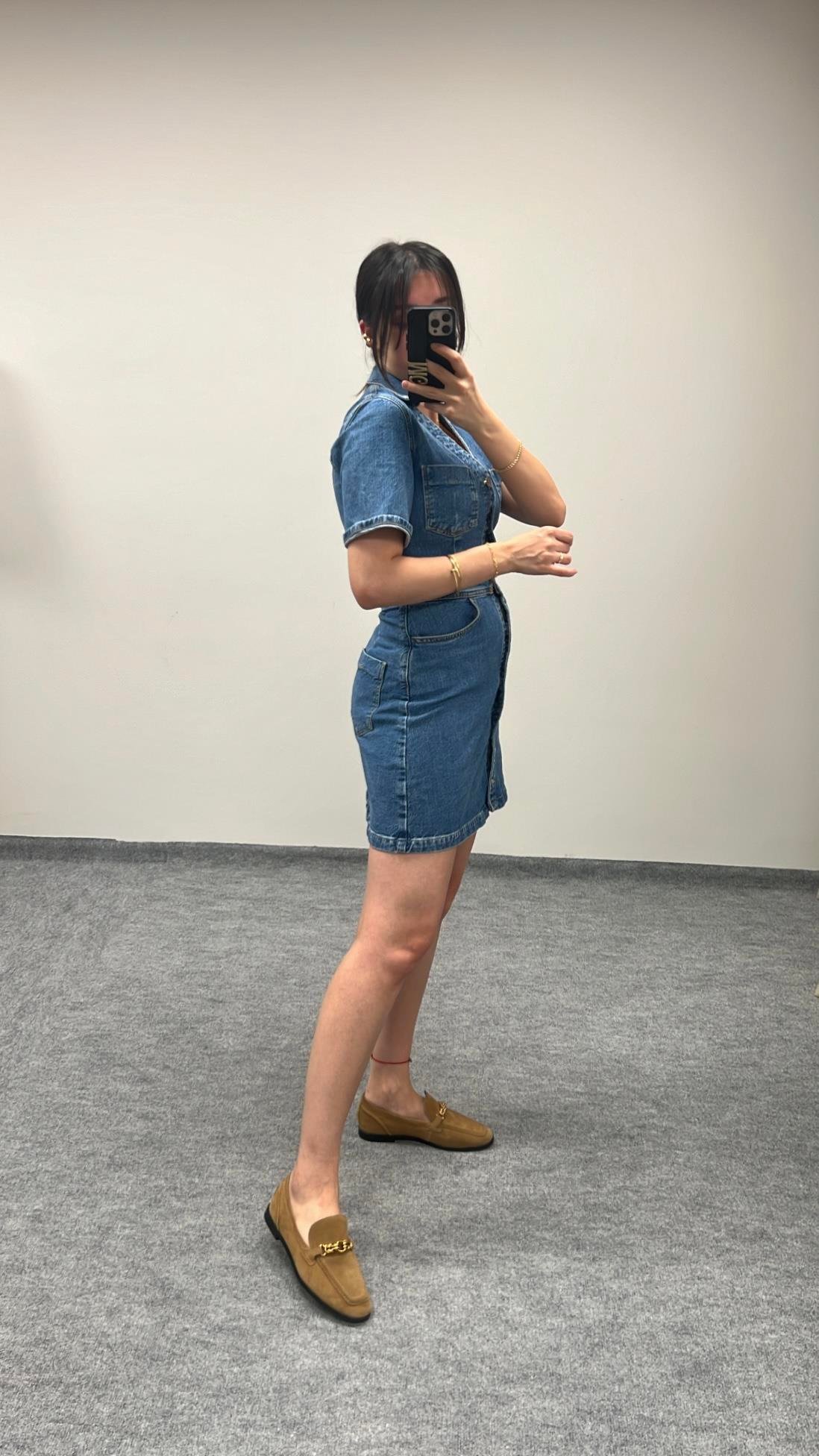 MARKA DÜĞMELİ DENİM ELBİSE