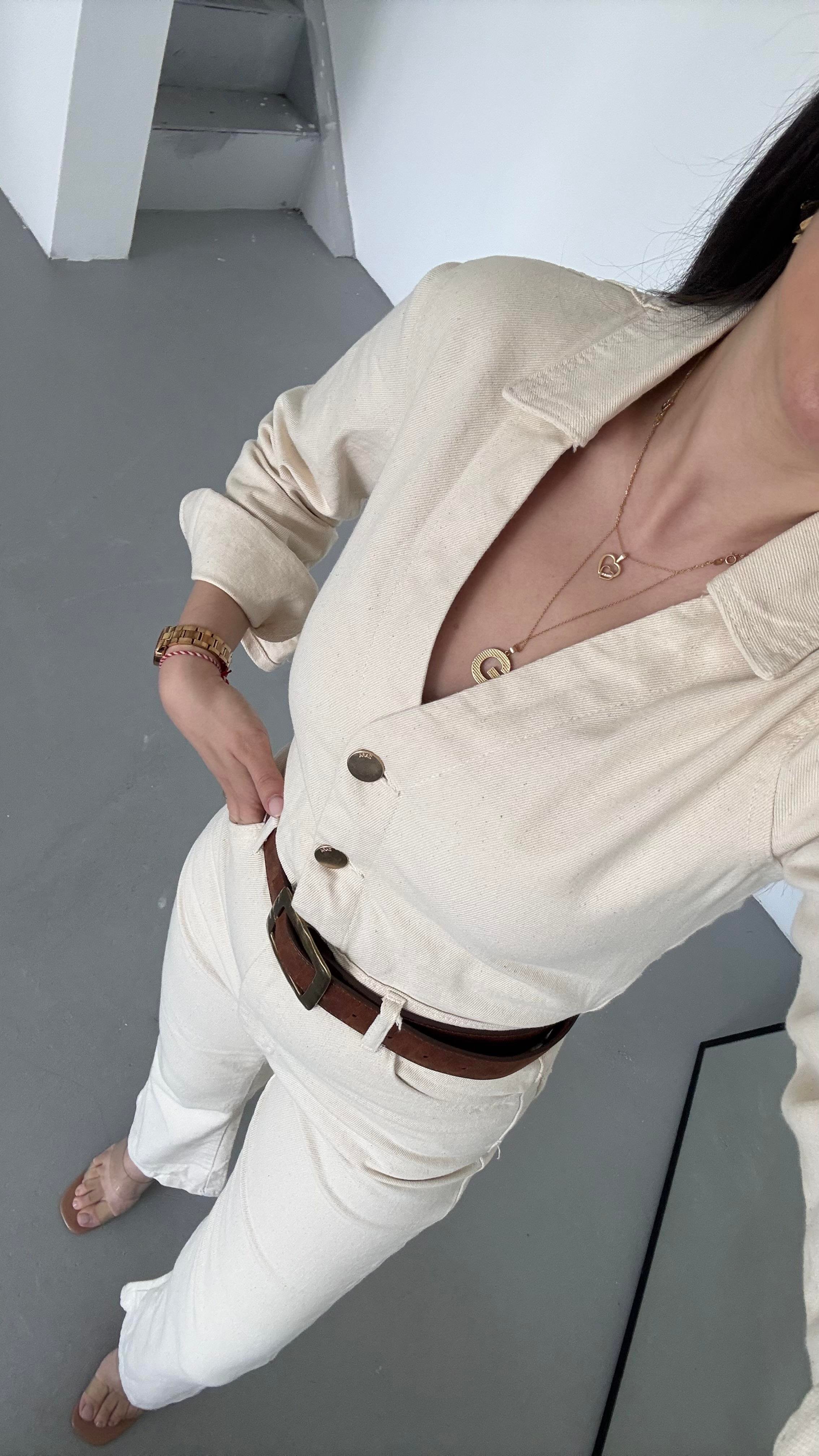 Marka Ekru Keten Görünümlü Tulum