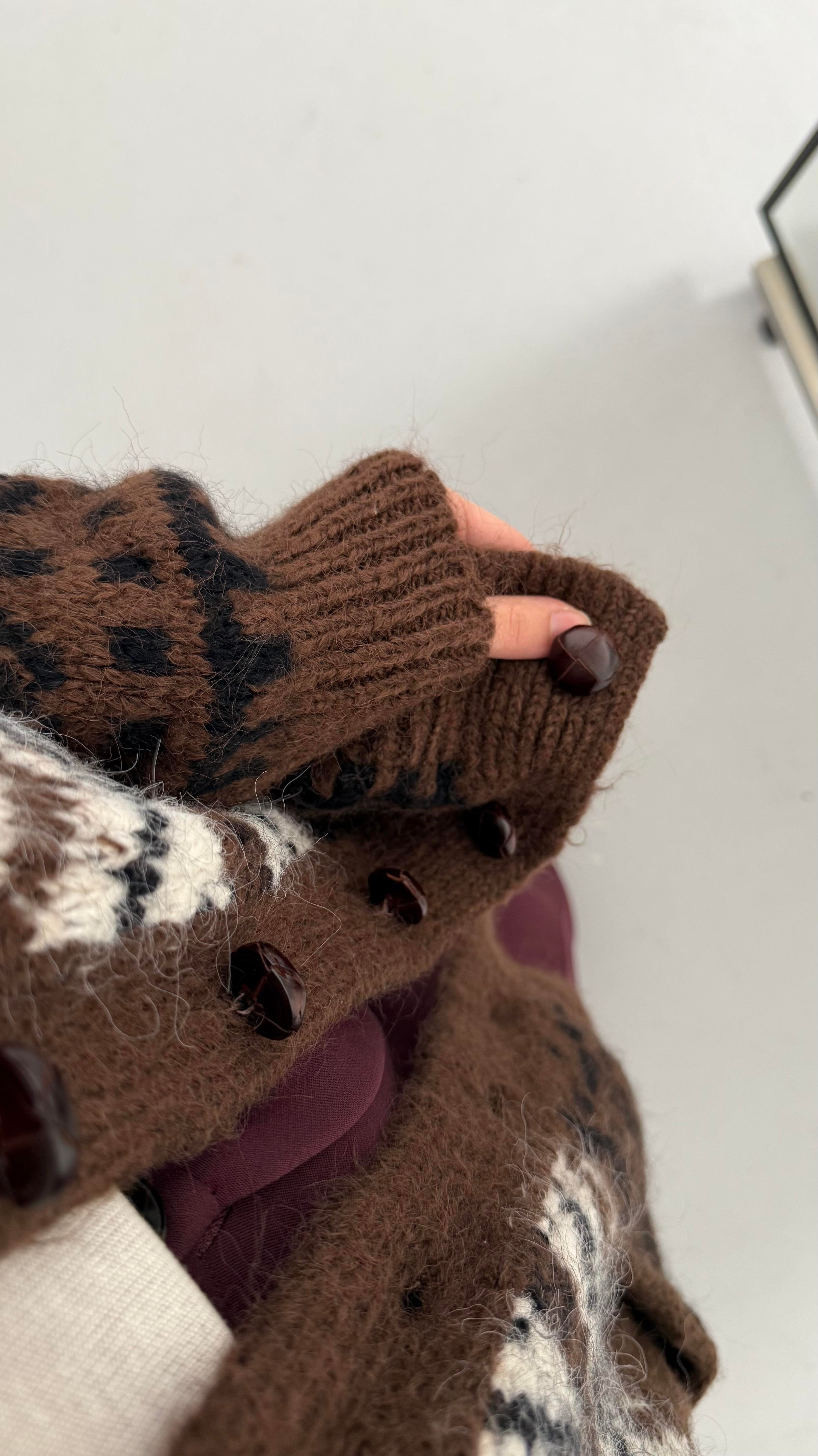 Marka Etnik Desenli Cepli Oversize Hırka