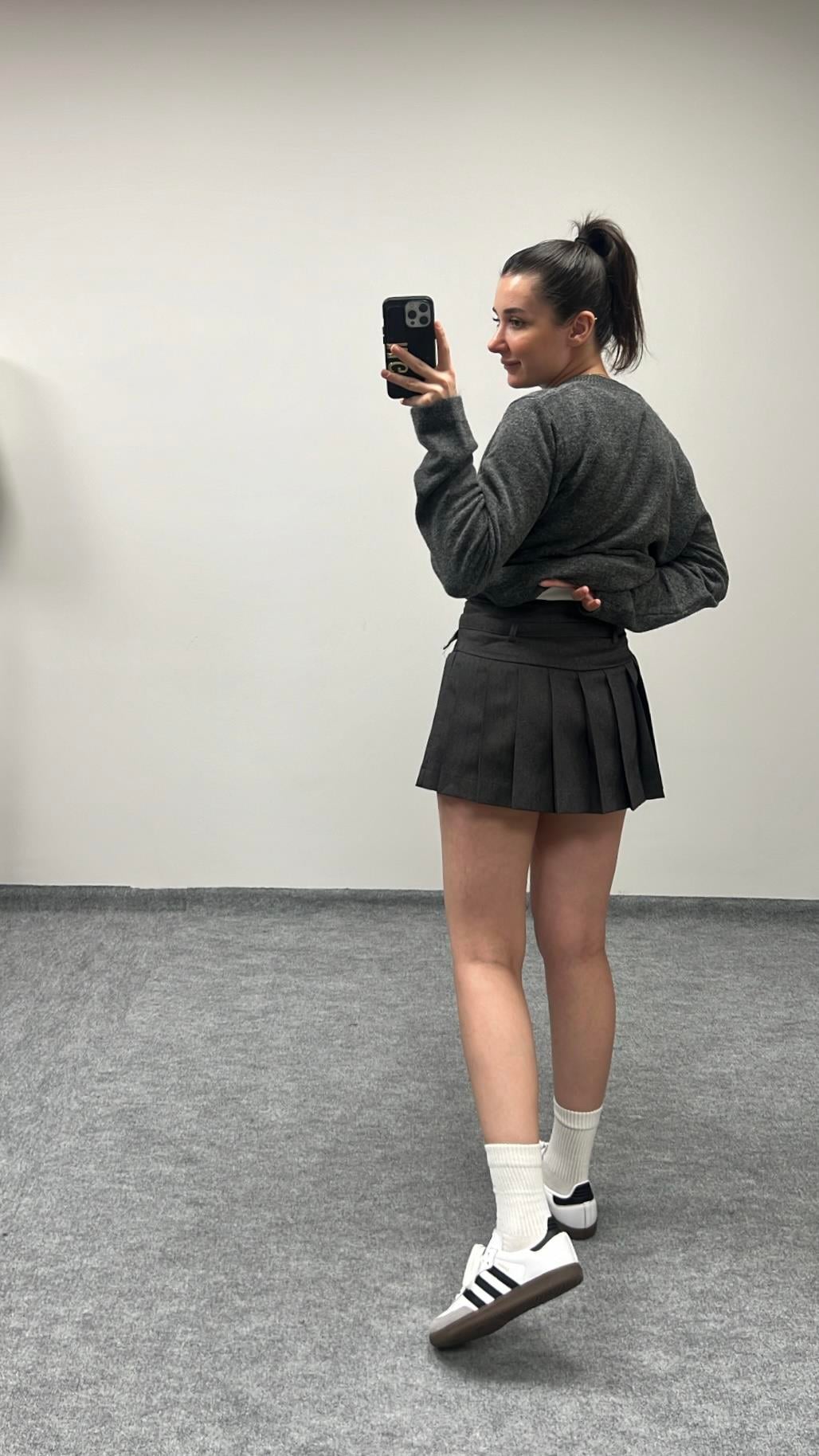 MARKA GRİ KALIN PİLELİ ŞORT ETEK