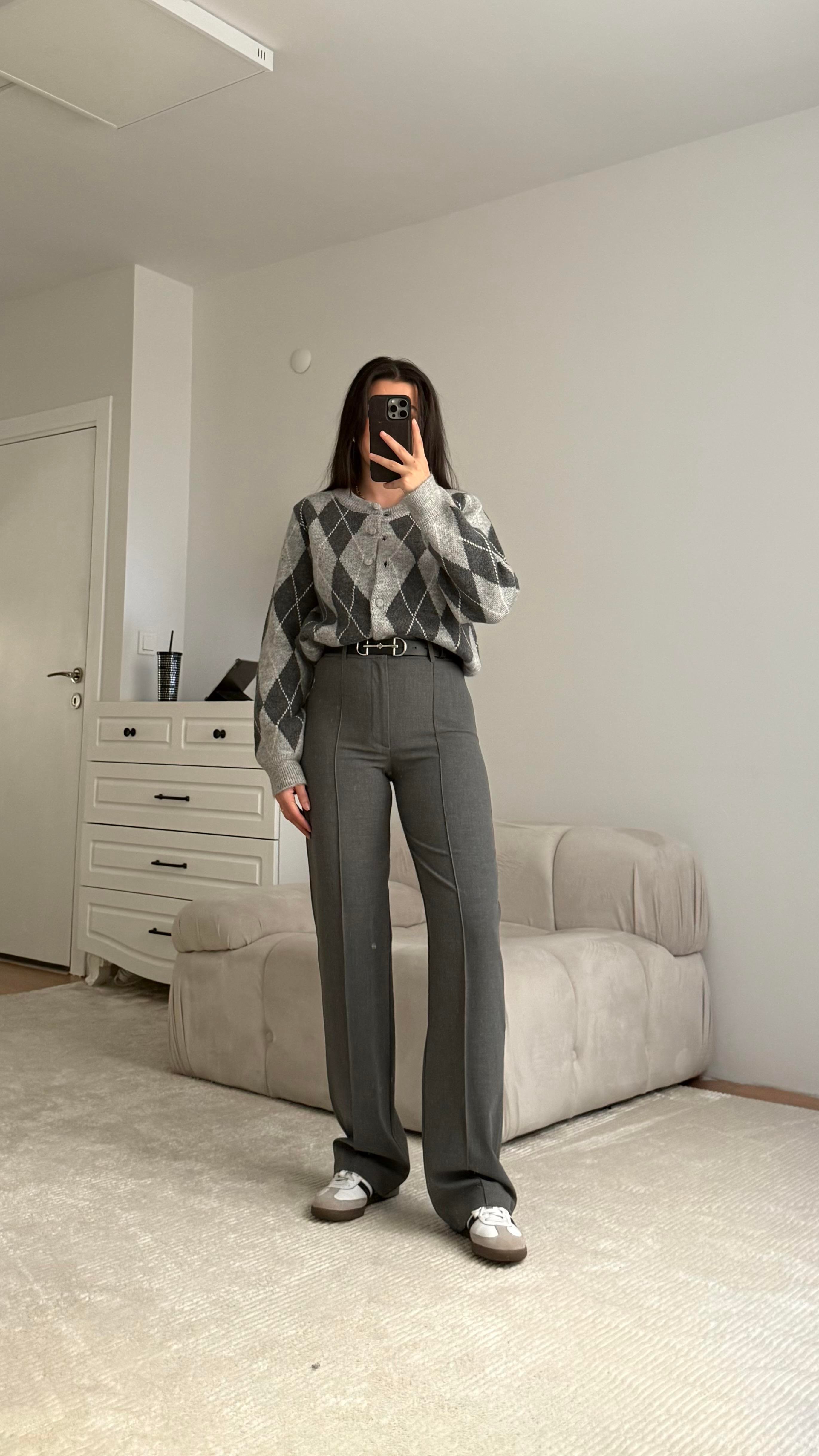 Marka Gri Straight Kumaş Pantolon