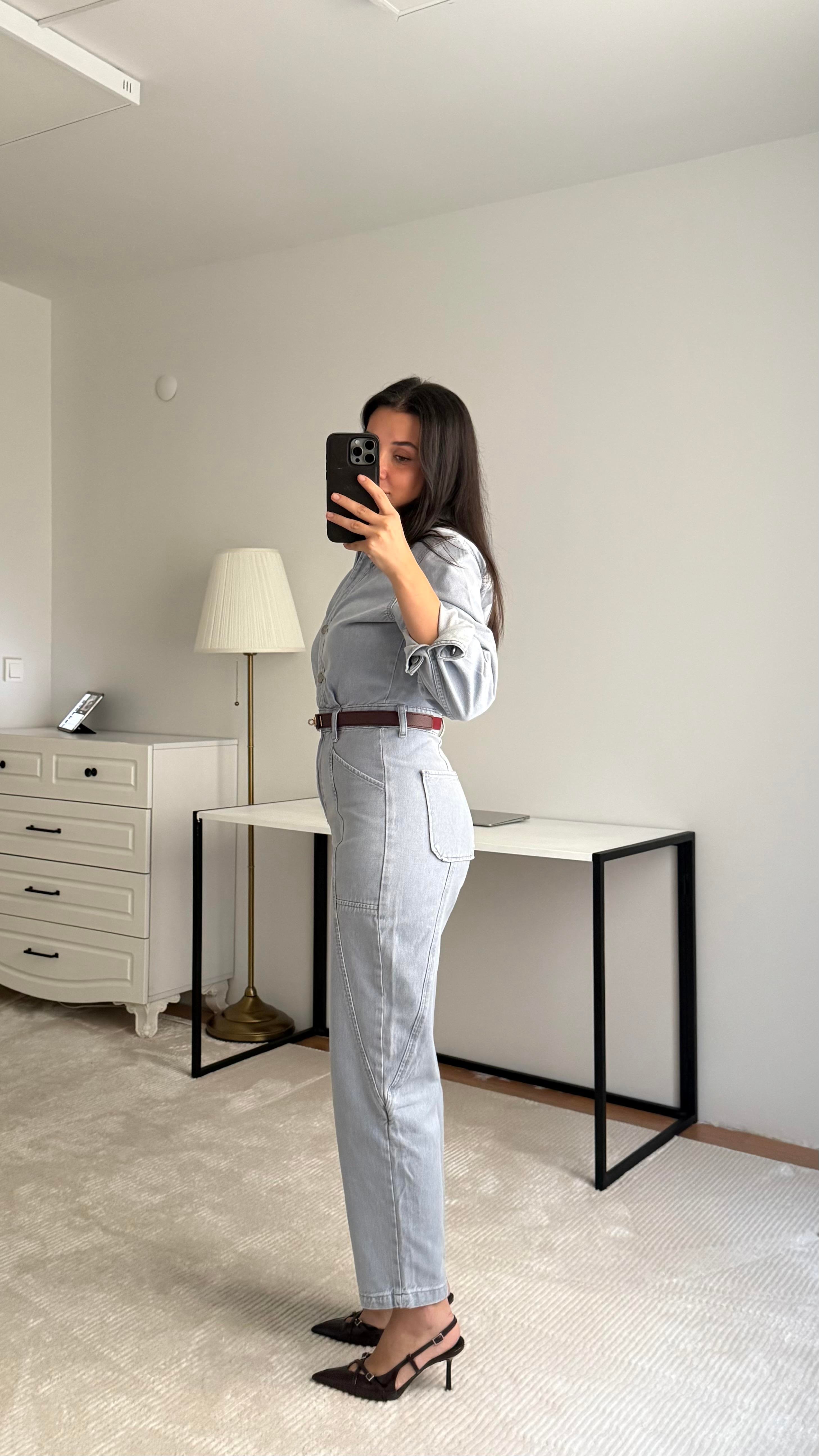 Marka Gri/Mavi Dikiş Detaylı Tulum