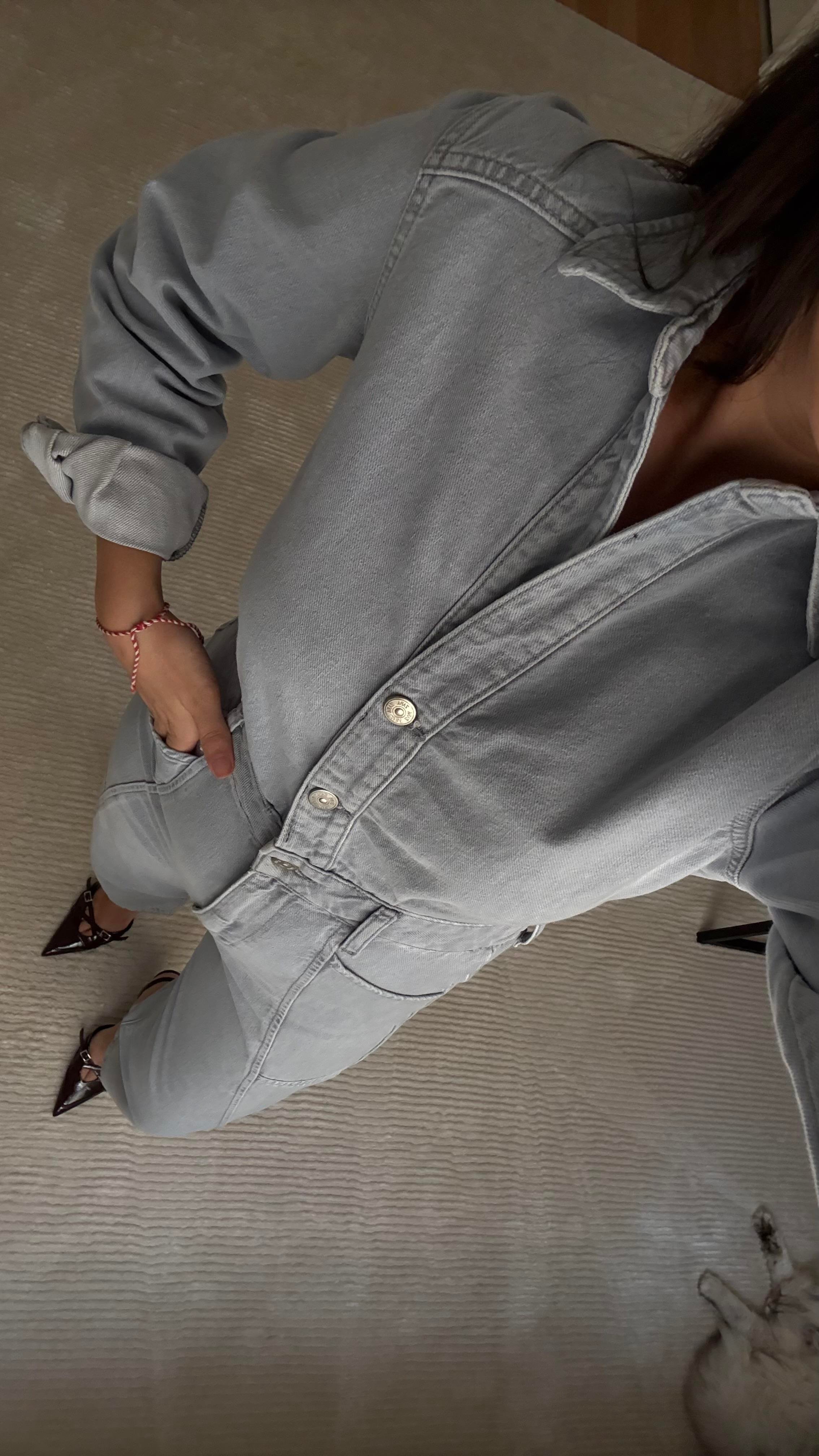 Marka Gri/Mavi Dikiş Detaylı Tulum