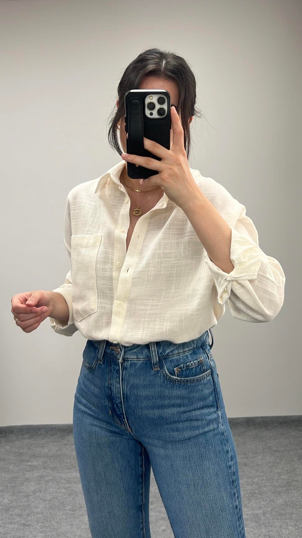 Marka Ham Keten Ebru Oversıze Gömlek