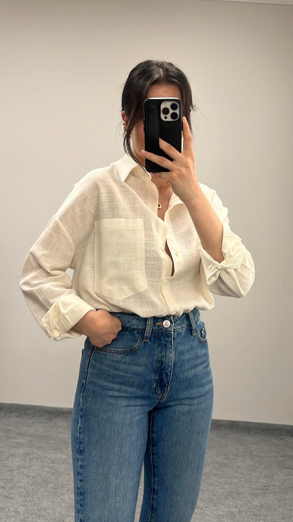 Marka Ham Keten Ebru Oversıze Gömlek