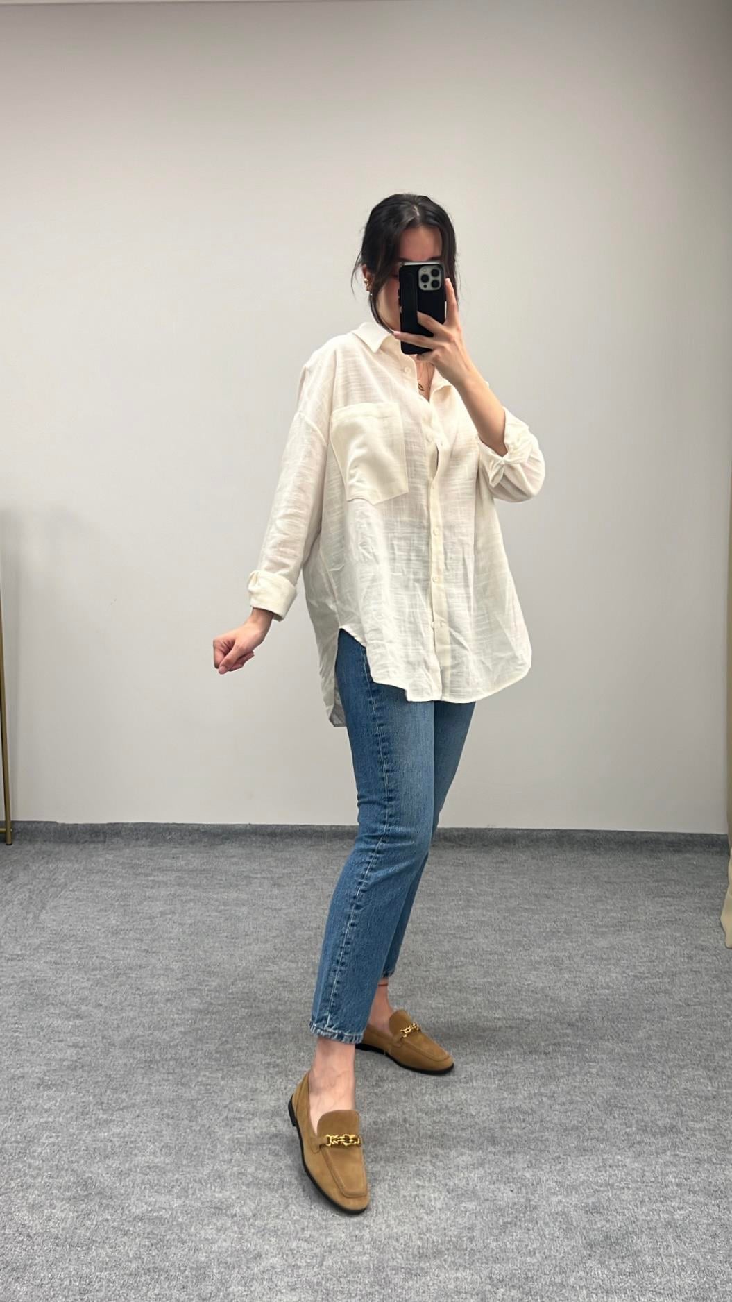 Marka Ham Keten Ebru Oversıze Gömlek