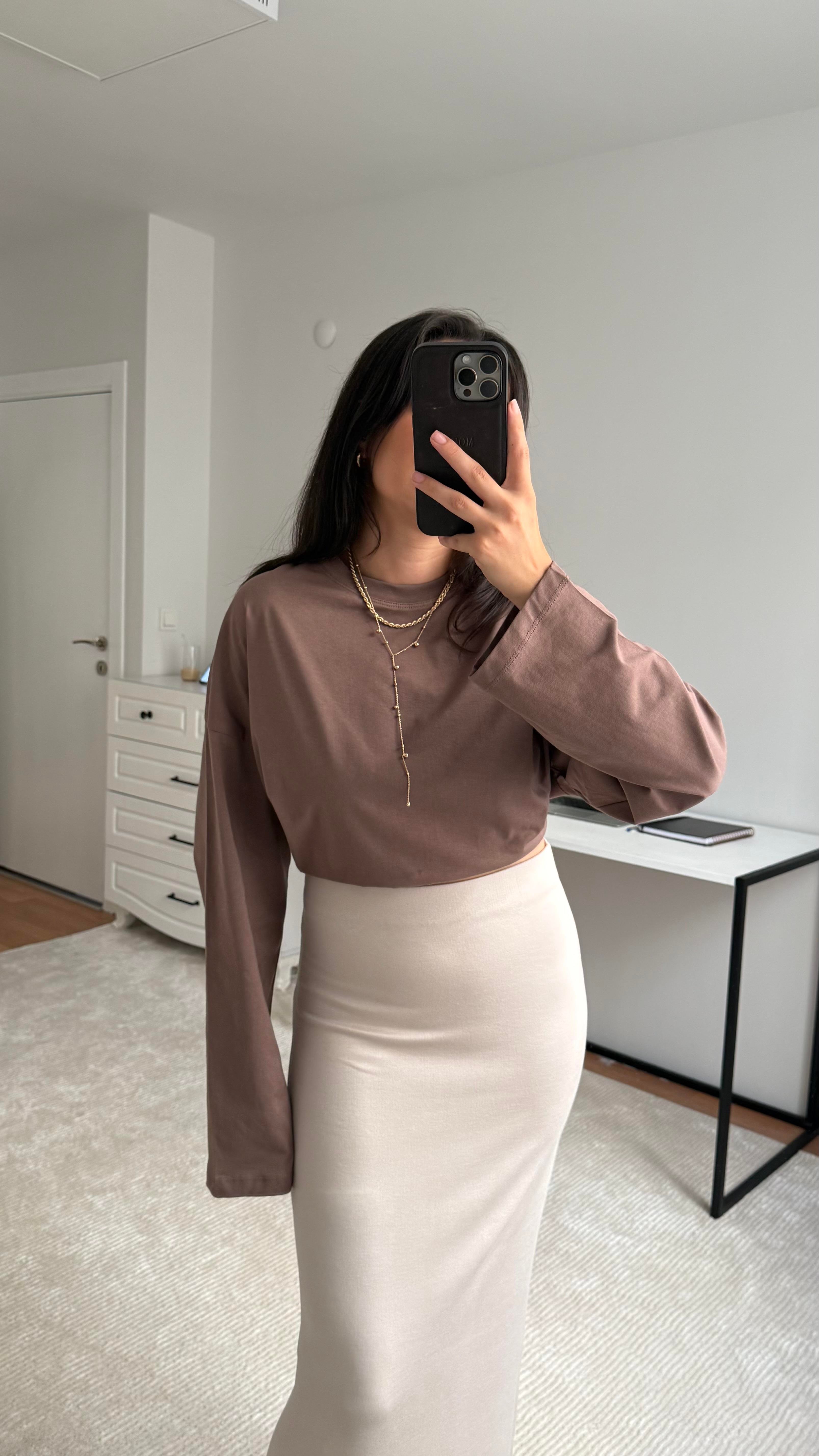 Marka Kahve Basıc Sweatshirt