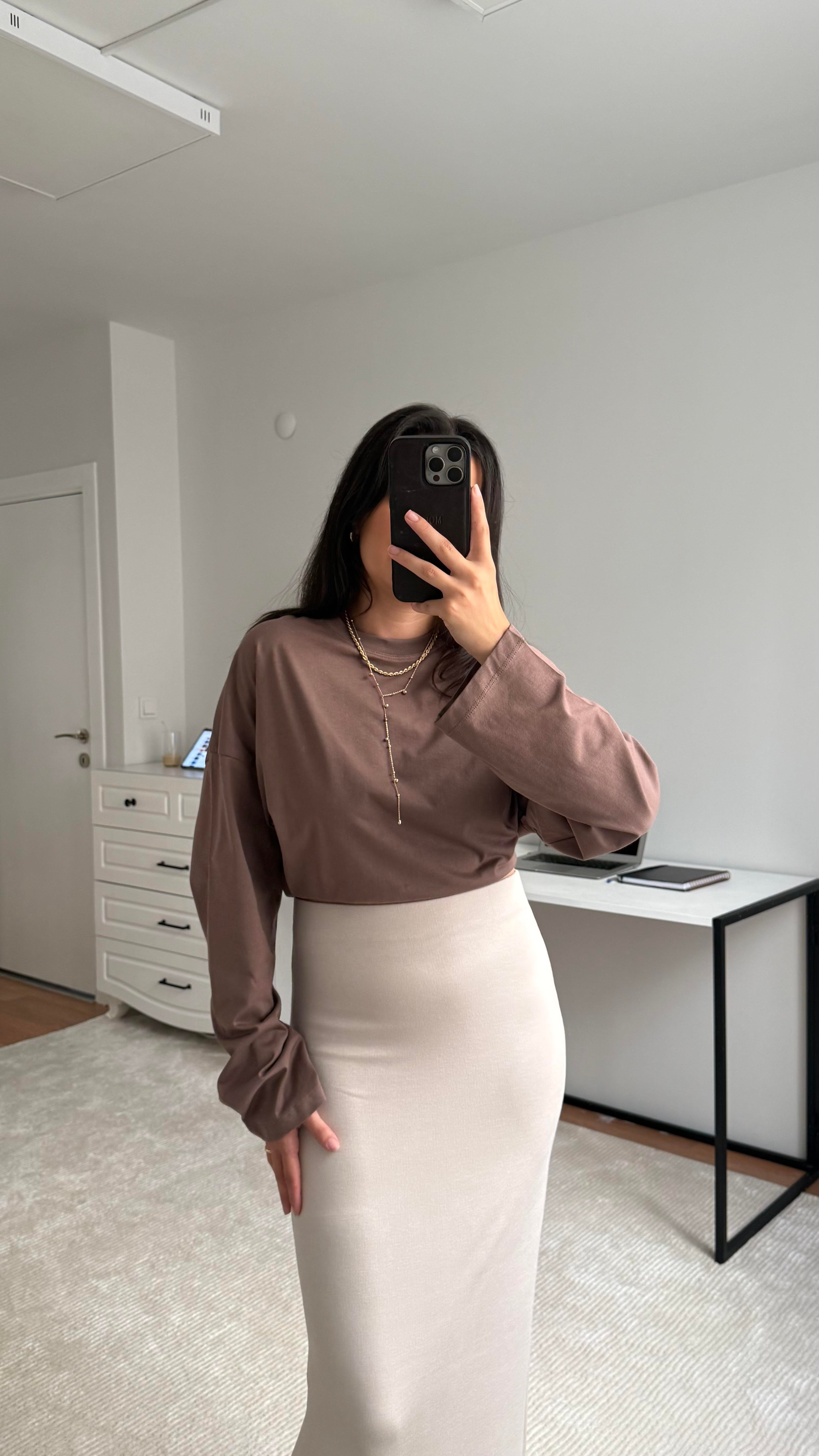 Marka Kahve Basıc Sweatshirt