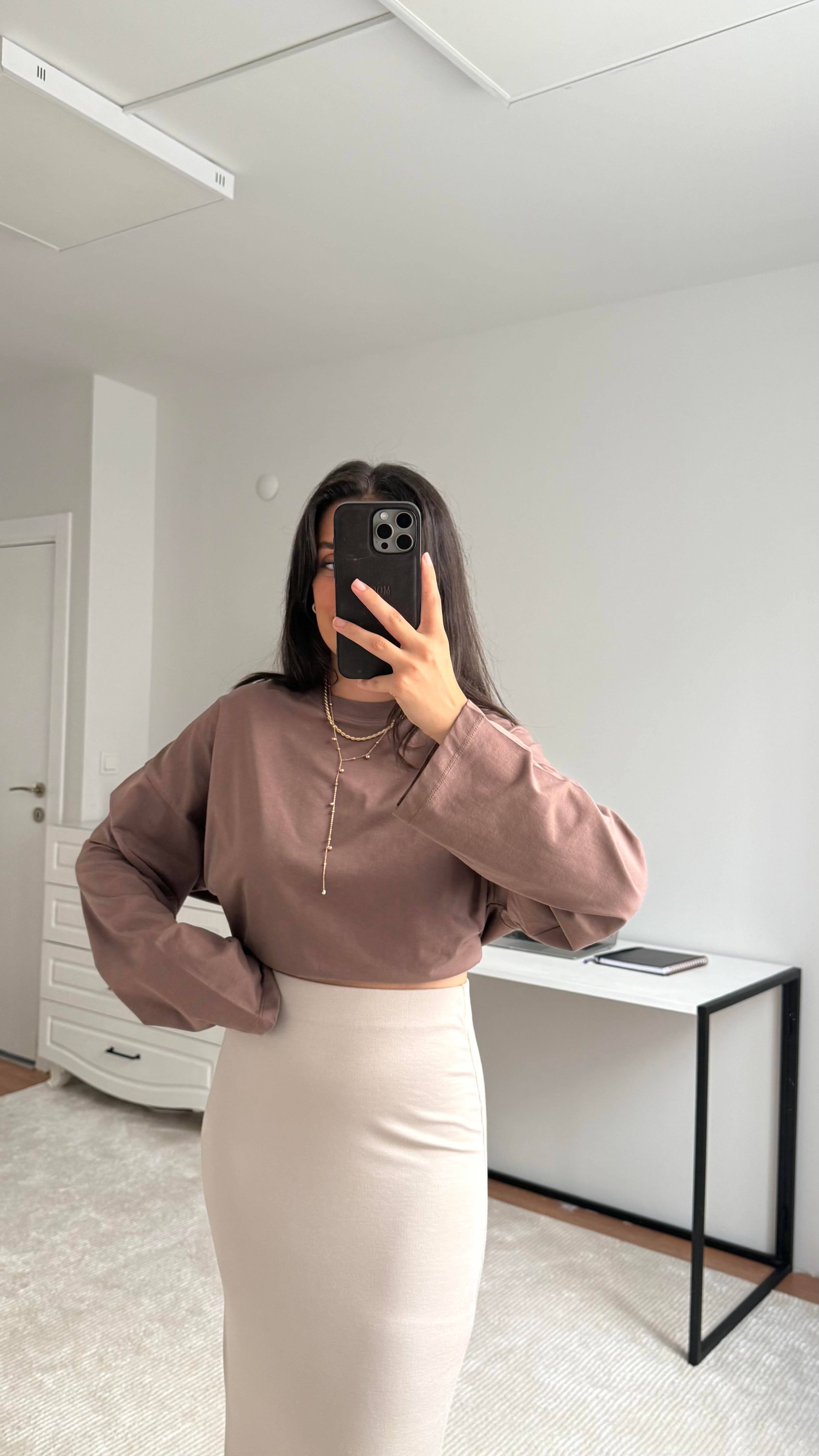 Marka Kahve Basıc Sweatshirt