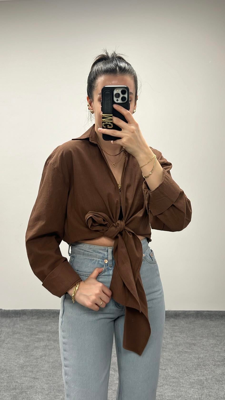 MARKA KAHVE KETEN GÖMLEK