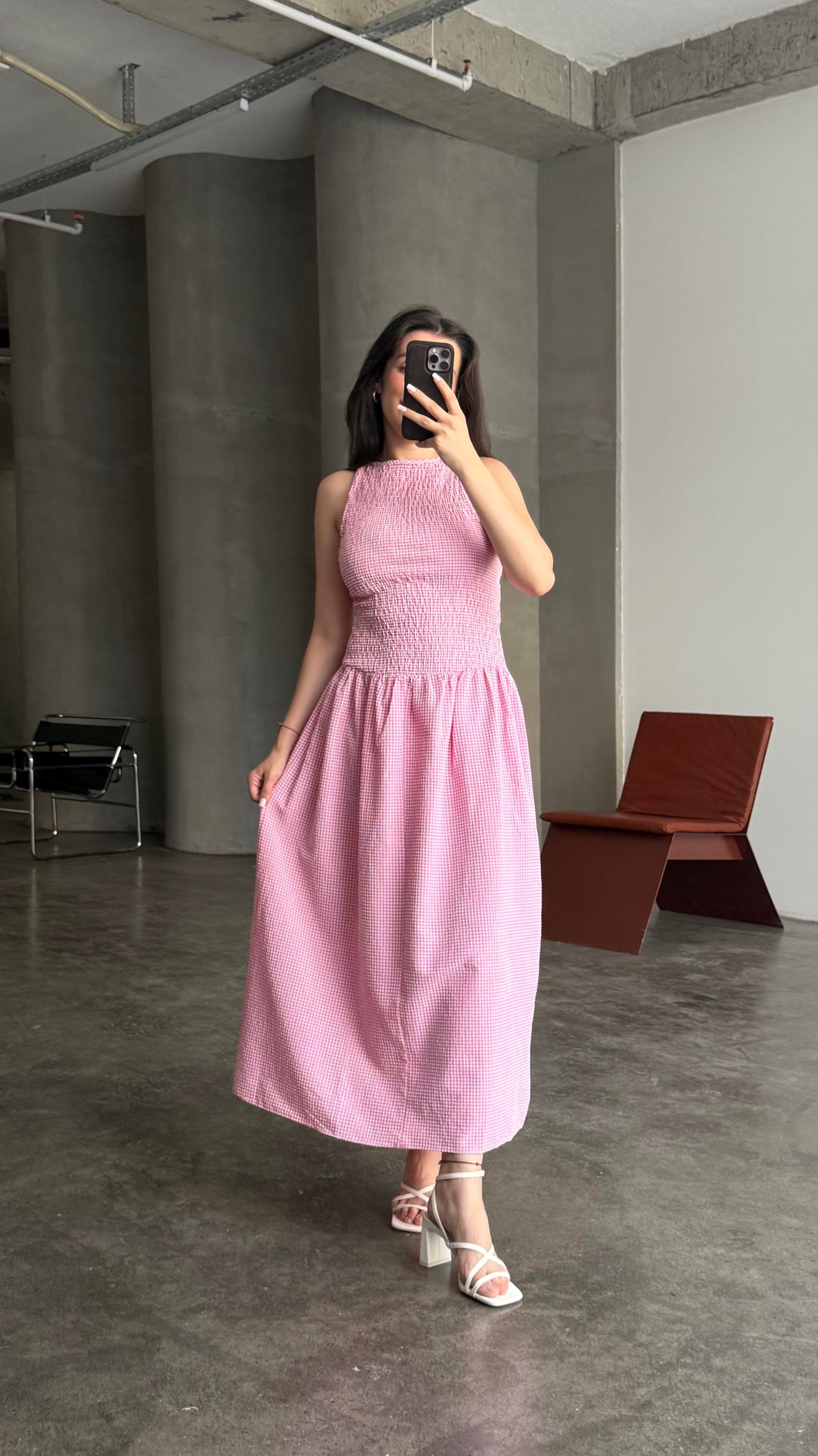 MARKA Kırmızı Ekose Midi Elbise