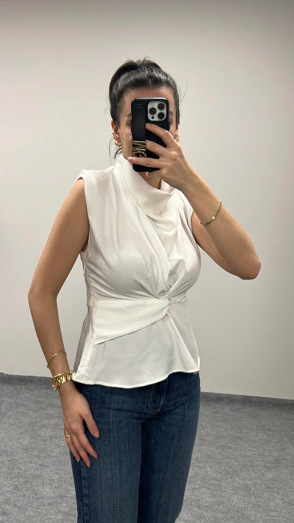 MARKA KOLSUZ DRAPELİ GÖMLEK BLUZ