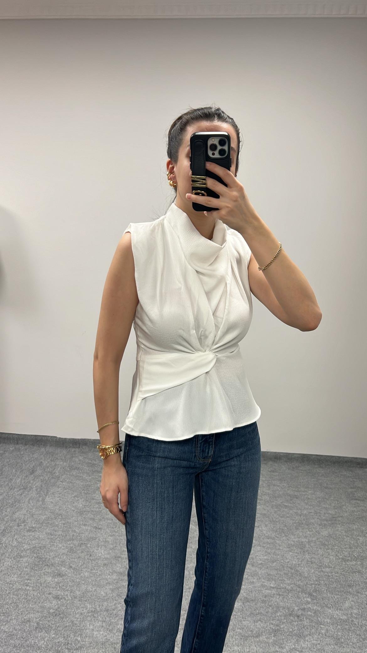 MARKA KOLSUZ DRAPELİ GÖMLEK BLUZ