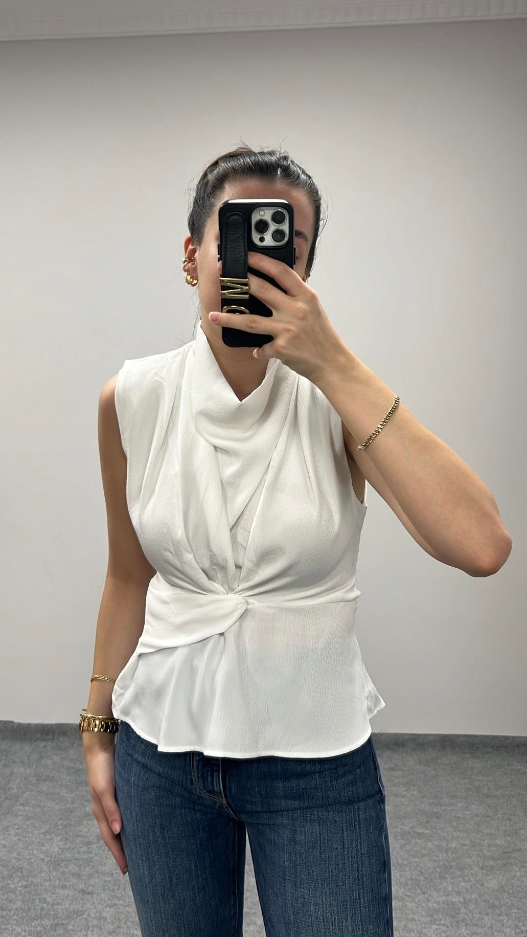 MARKA KOLSUZ DRAPELİ GÖMLEK BLUZ